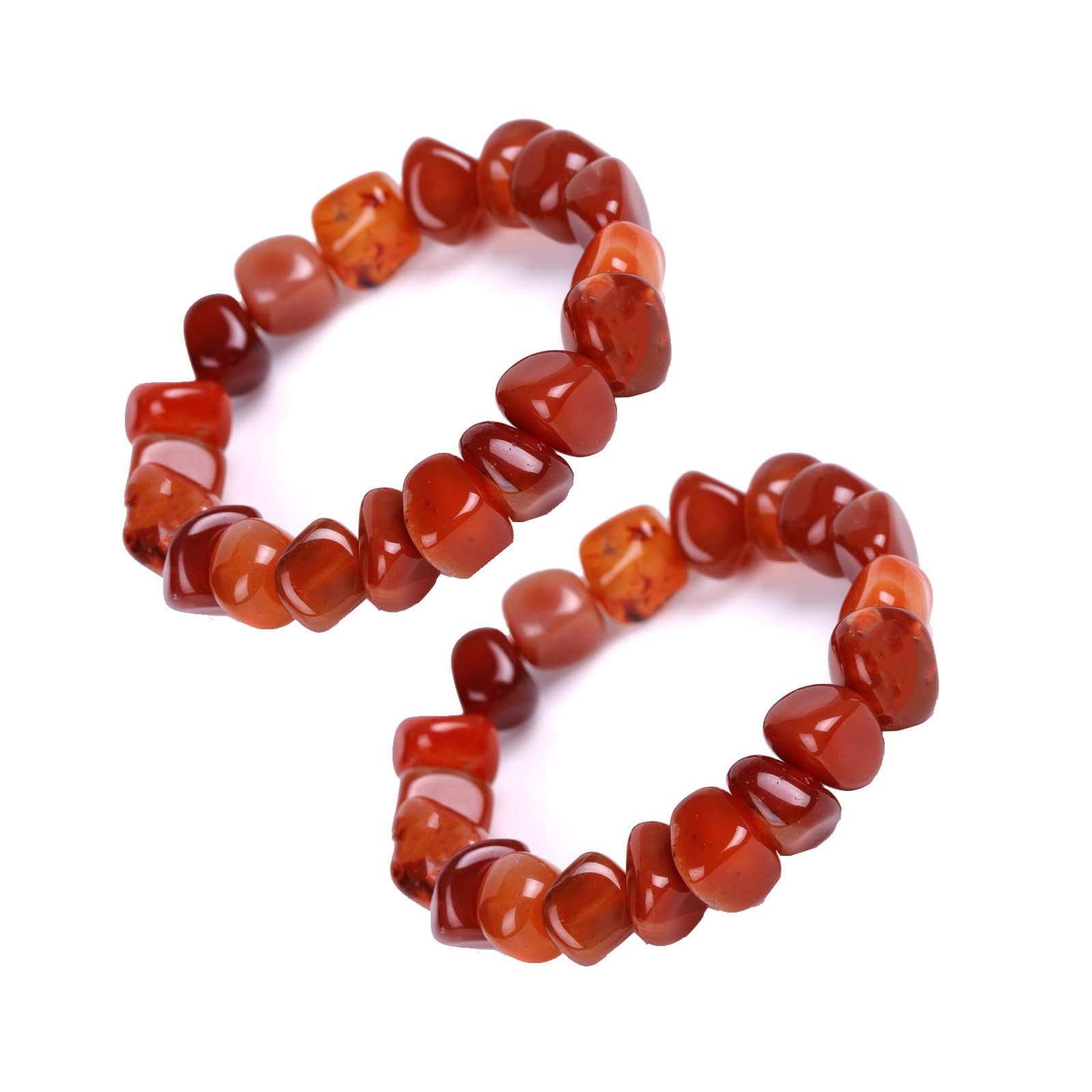 2 Pcs Carnelian Crystal Chip Beaded Stretch Bracelets for Women - Handmade Natural Stone Charm Friendship & Couples Matching Bracelets - Perfect for Gifts, Yoga, Meditation & Spiritual Healing