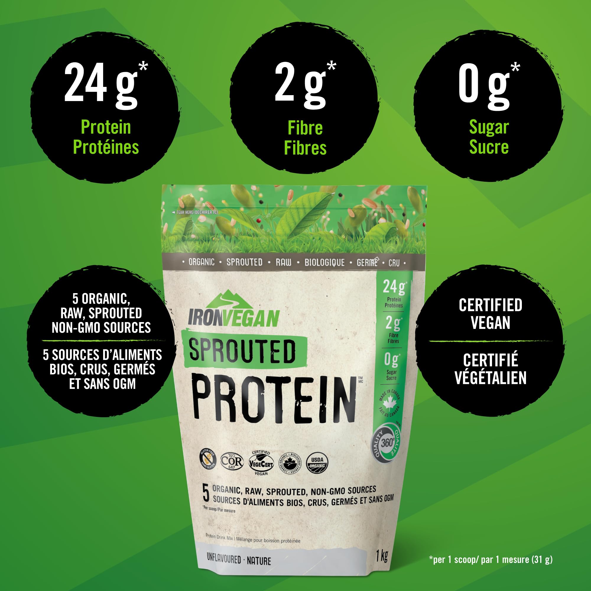 Organic Sprouted Plant Protein Powder Unflavored - 1000g | Vegan, Gluten-Free, Non-GMO | Perfect for Smoothies, Baking & Post-Workout Recovery