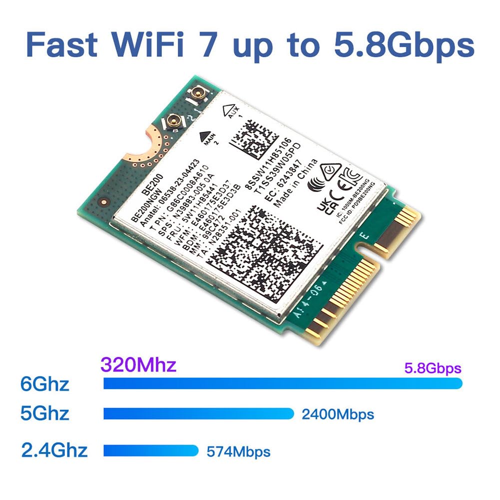 Luxurious WiFi 7 BE200 PCIe Wireless Card - Tri-Band 2.4G/5G/6GHz, Windows 11 Compatible - Perfect for Gaming, 4K Streaming & High-Speed Internet Browsing