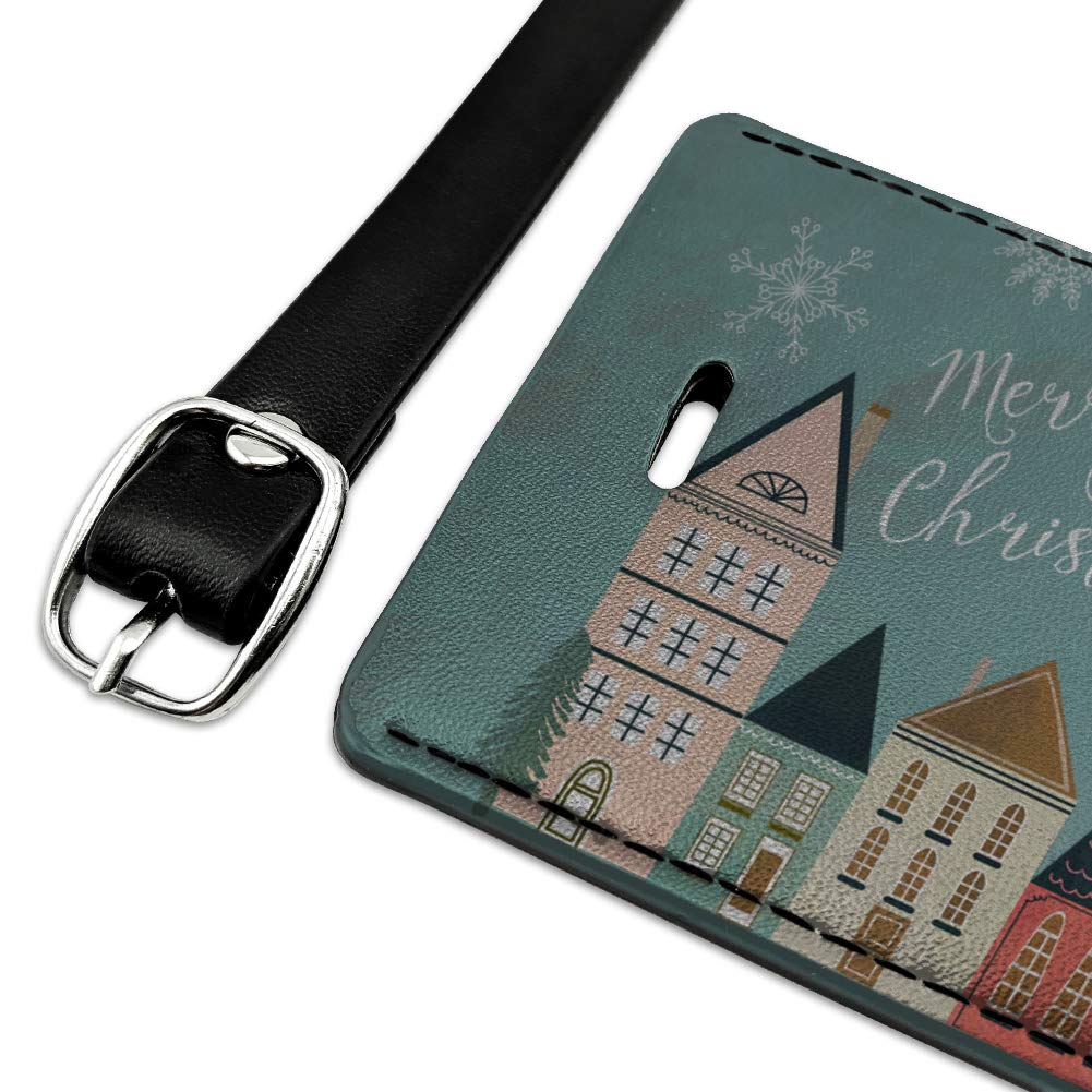 Christmas Village Rectangle Leather Luggage Tag - Durable Carry-On ID Tag for Suitcases & Travel Bags - Perfect for Holiday Travel & Gift Giving