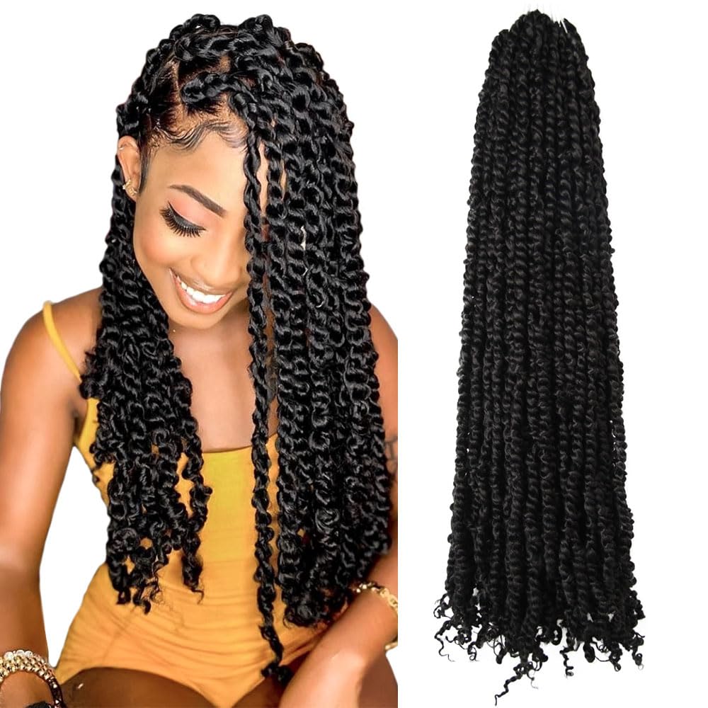 BOHOBABE 24 Inch Pre-Twisted Passion Twist Crochet Hair - 8 Packs Soft Bohemian Braiding Hair (1B Black) for Protective Styles & Natural Look | Perfect for Box Braids, Twist Outs & Everyday Wear