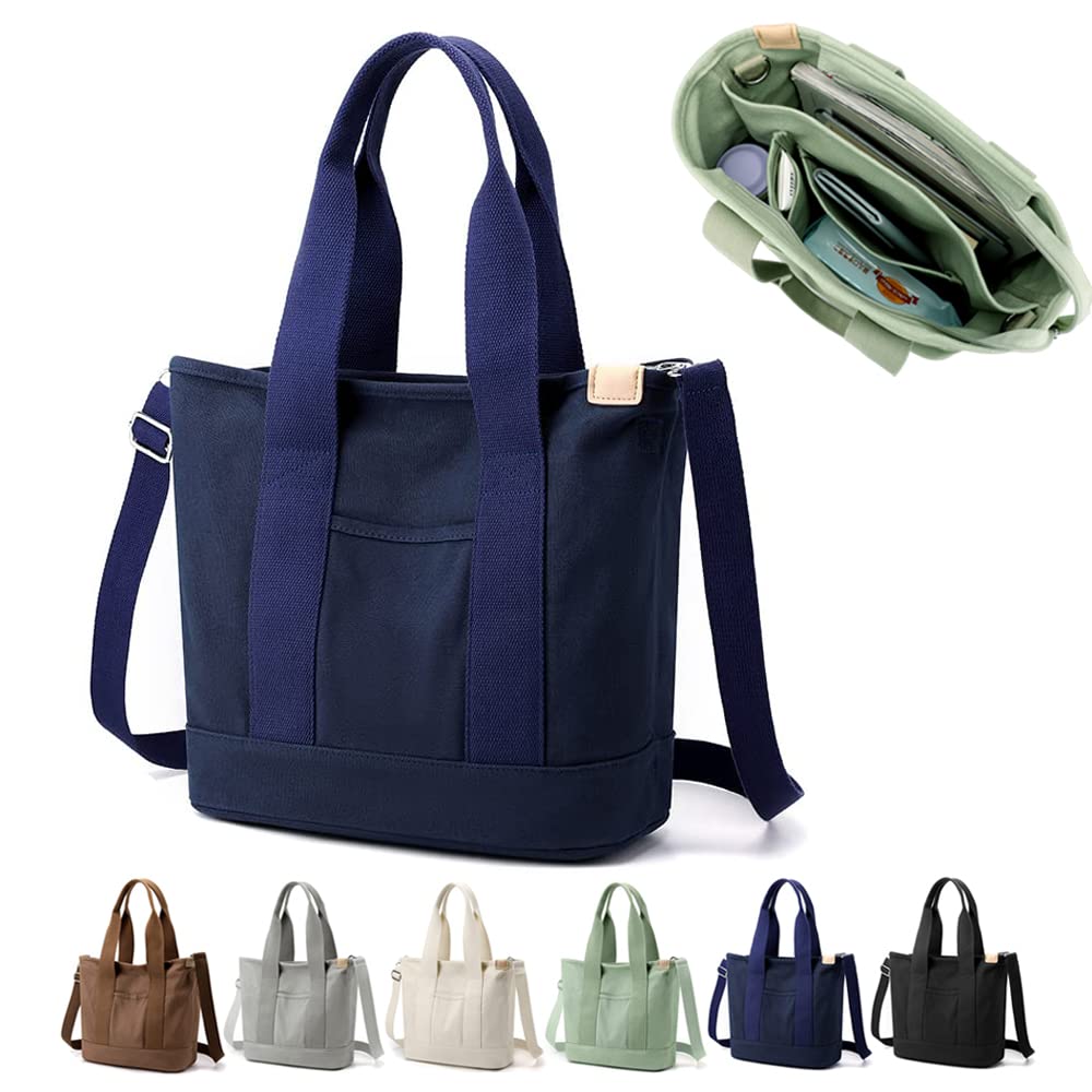 Stylish Multi-Pocket Canvas Tote Bag with Secure Zipper Closure - Spacious Work Bag with Multiple Compartments - Japanese-Inspired Women's Organizer Purse for Work, Travel & Daily Use (Perfect for Moms, Professionals & Students)