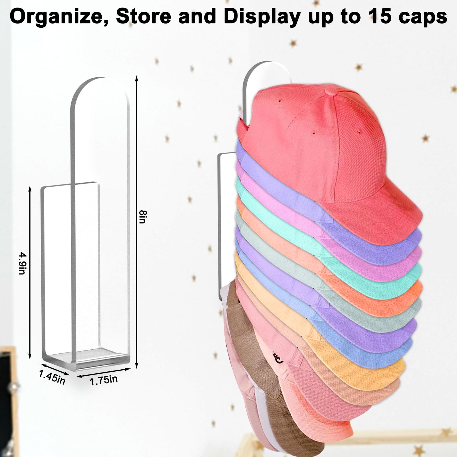 2-Pack Acrylic Baseball Cap Organizer - Wall Mount Hat Rack for Men & Women with Strong Adhesive - Clear Sticky Hooks for Closet, Door & Wall Storage - Perfect for Displaying Caps in Bedroom, Garage or Entryway
