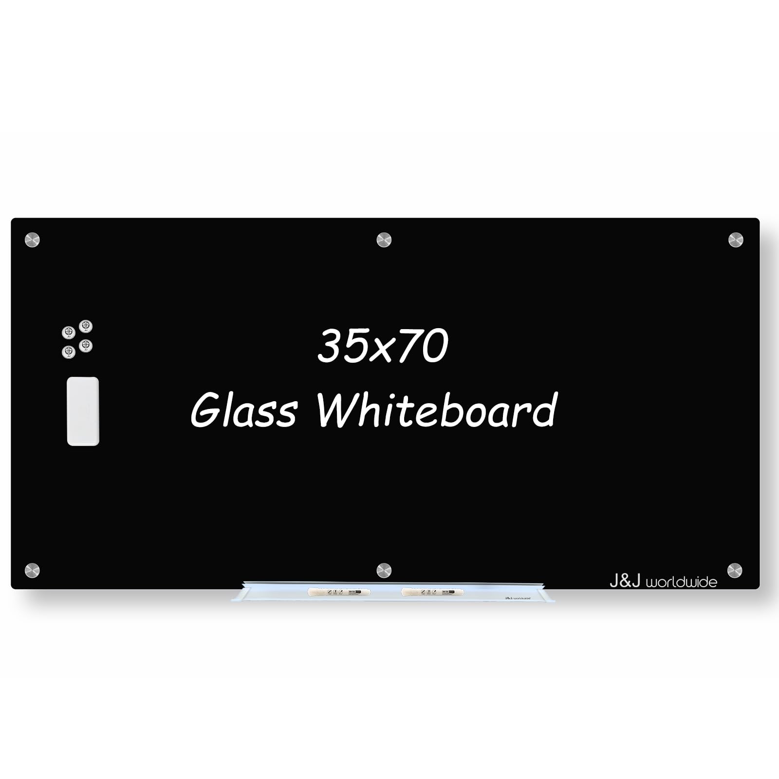 Premium 6' x 3' Magnetic Glass Whiteboard - Frameless Dry Erase Board for Office & Classroom - Includes Markers, Eraser & Marker Tray - Perfect for Home Office, School, or Conference Room Presentations