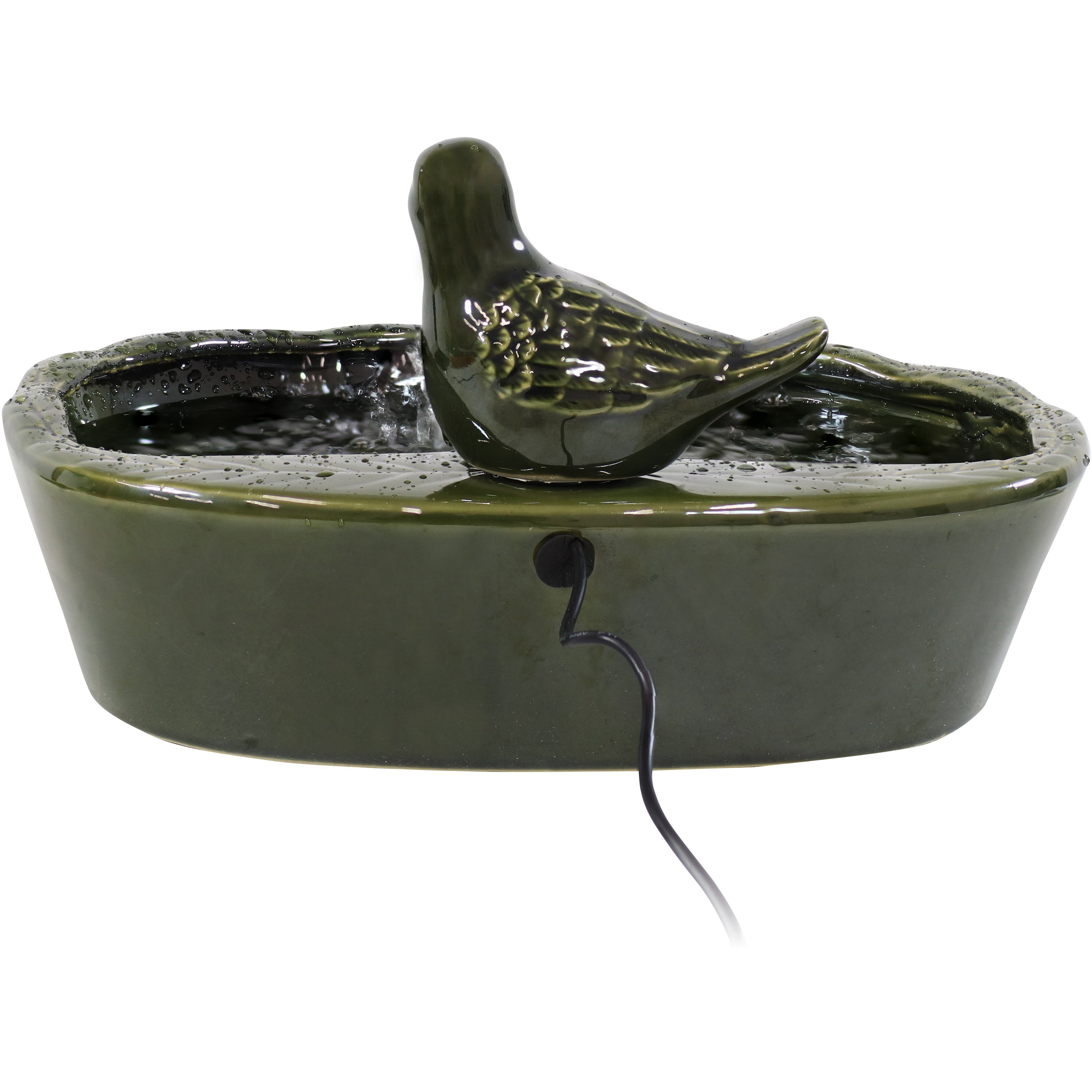 Sunnydaze Green Glazed Ceramic Dove Solar Water Fountain for Garden, Patio & Yard Decor - Outdoor Solar Powered Birdbath Fountain with LED Lights