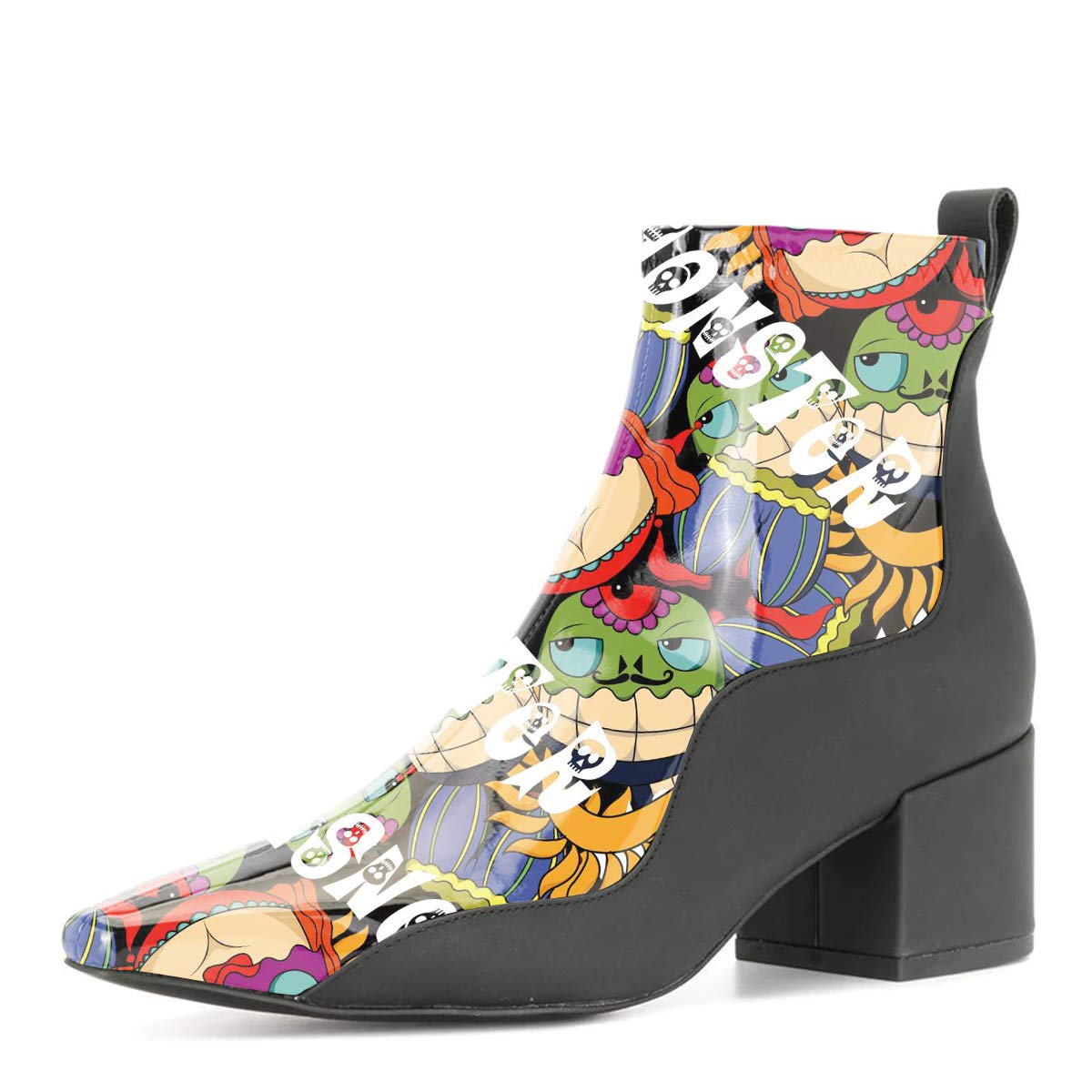 YDN Women's Stylish Mid Block Chunky Heel Ankle Boots - Stretchable Patchwork Pointed Toe Slip On Dress Booties for Casual Outfits, Office Wear & Night Out