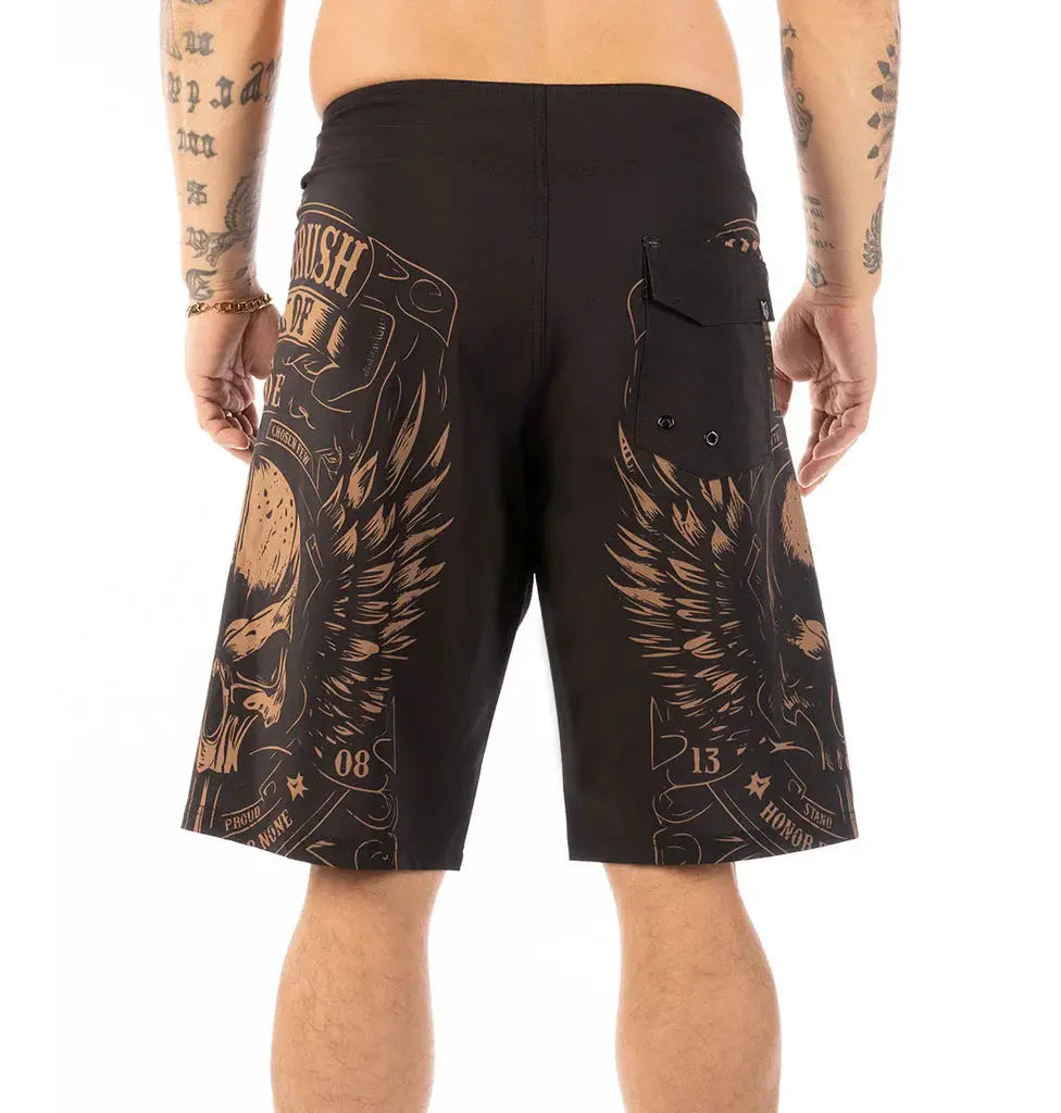Headrush Men's Biker Wings Board Shorts - Quick-Dry Swim Trunks for Surfing, Beach & Pool - Comfortable Stretch Fabric for Active Water Sports