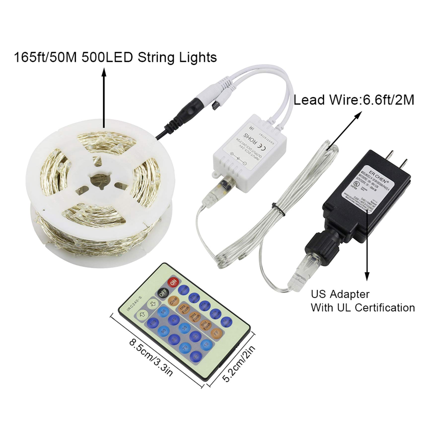 Dimmable 165Ft 500 LEDs Silver Wire Starry String Lights with Remote Control - Warm White Christmas Lights for Holiday, Wedding, Party & Home Decoration - Perfect for Indoor/Outdoor Seasonal Decor