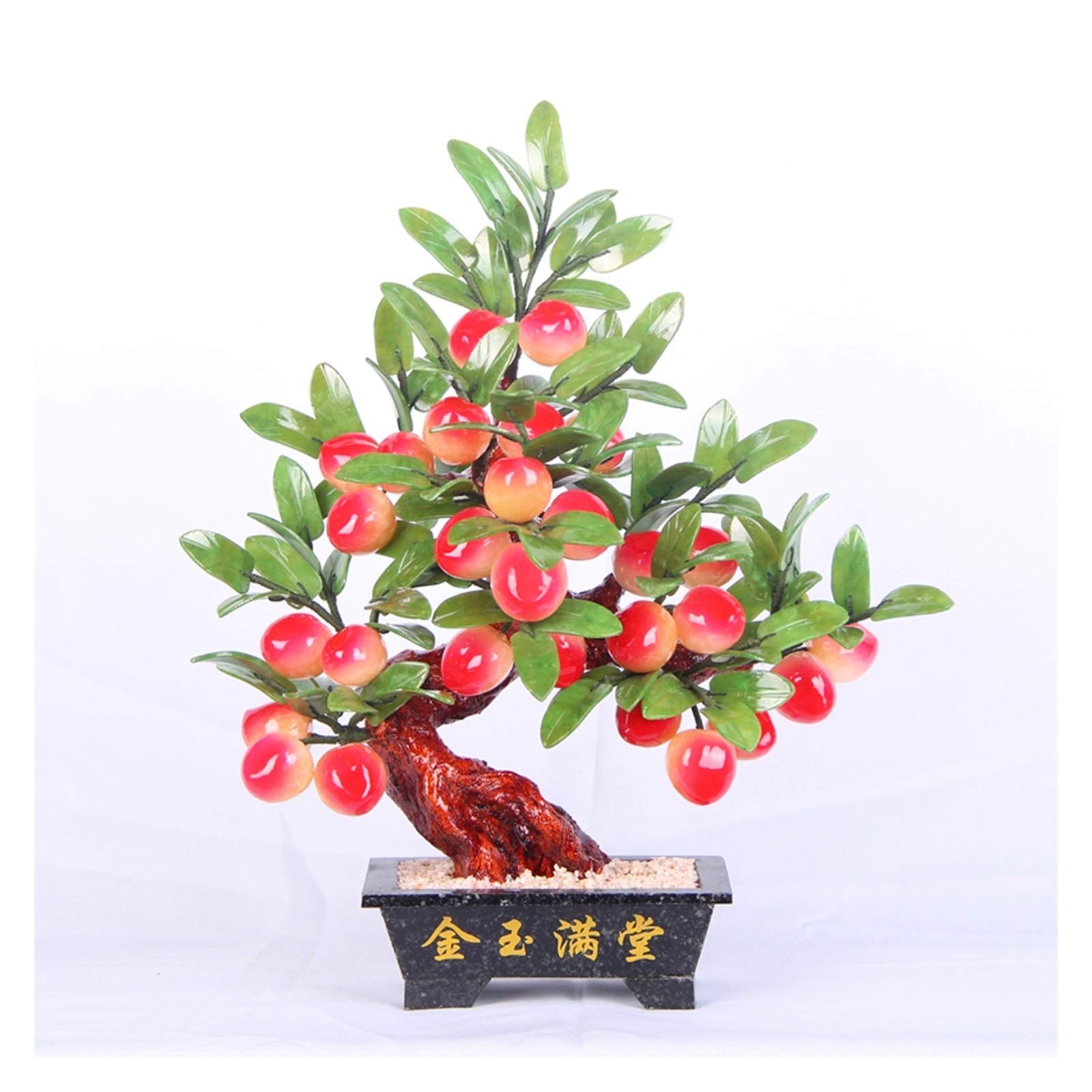WENMENGWF Artificial Peach Bonsai Tree - Realistic Fake Plant for Home, Office & Hotel Decor - Jade Handicraft Potted Plants for Living Room, Desk & Shelf Decoration