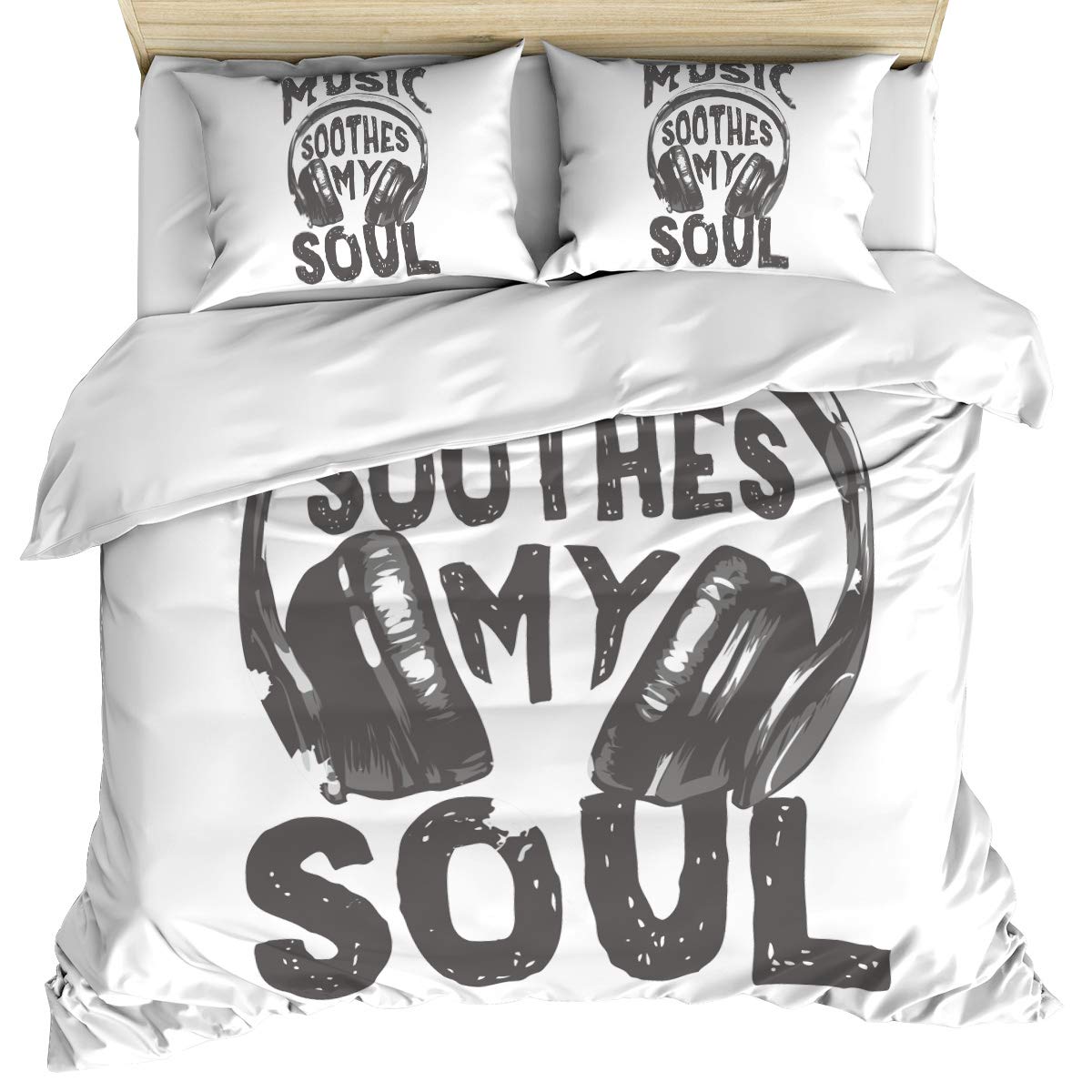 Crystal Emotion Music Soul Slogan 3-Piece King Size Duvet Cover Set - Ultra Soft Breathable Washed Cotton Bedding with Corner Ties & Zipper Closure (1 Duvet Cover + 2 Pillow Shams) - Perfect for Cozy Bedrooms, Guest Rooms & Dorm Decor