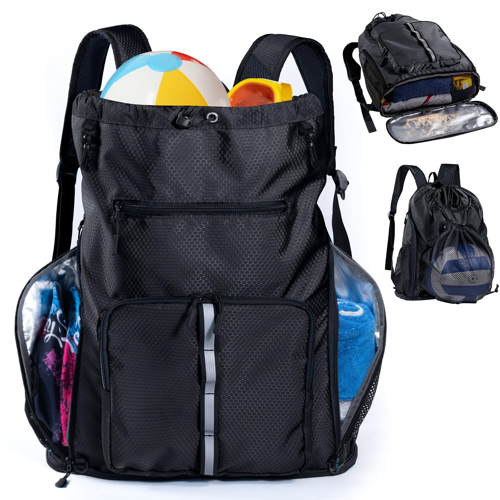 Large Waterproof Beach Backpack with Shoe Compartment - Oversized Sandproof Drawstring Pool Bag for Swimwear, Towels & Toiletries | Perfect for Beach Trips, Gym, Travel & Outdoor Activities