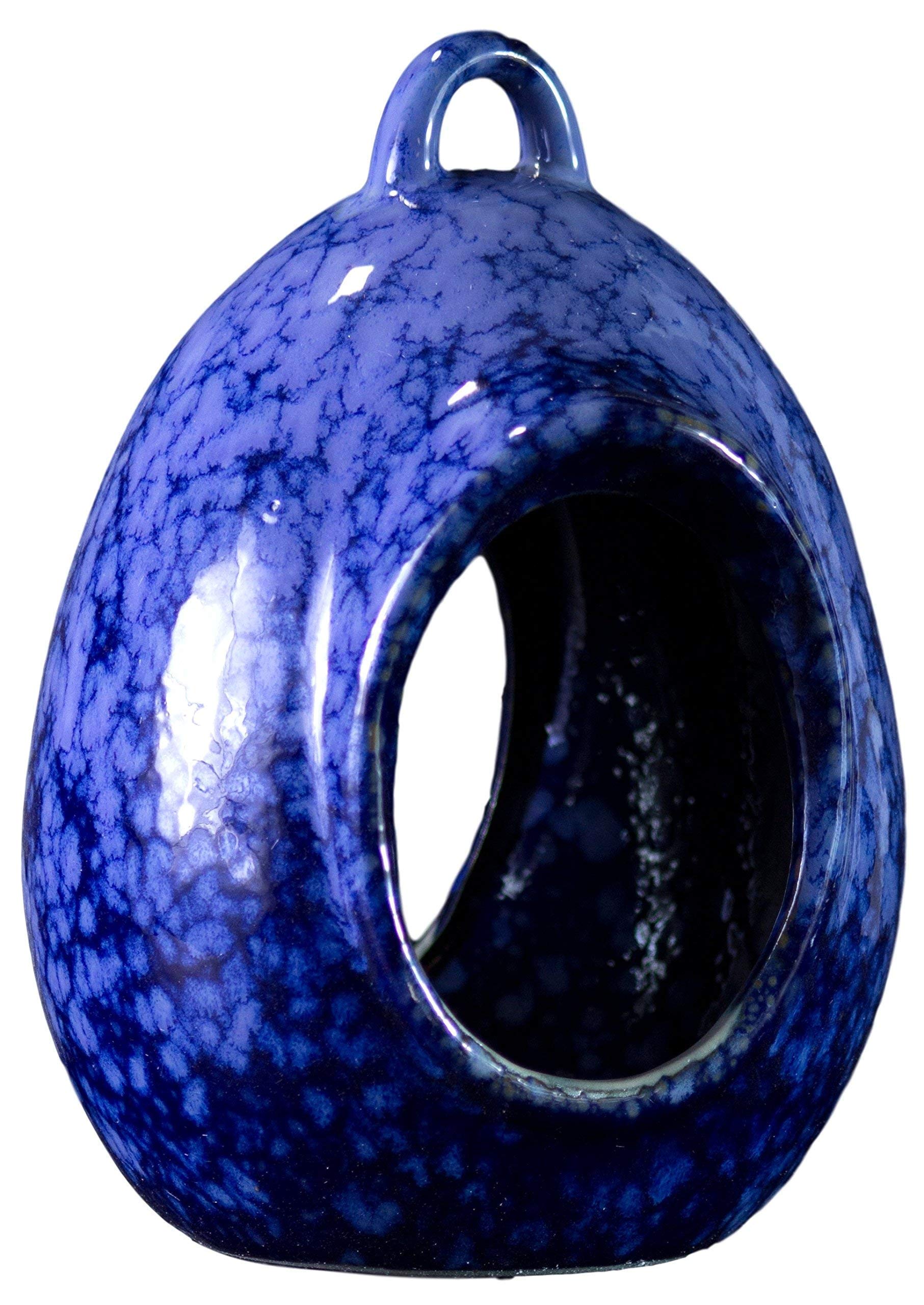BYER OF MAINE Circle Post Bird Bath in Cobalt Blue with Egg Fly Through Bird Feeder in Mottled Blue - Outdoor Garden Decor for Attracting Wild Birds (Perfect for Backyard, Patio & Bird Watching)