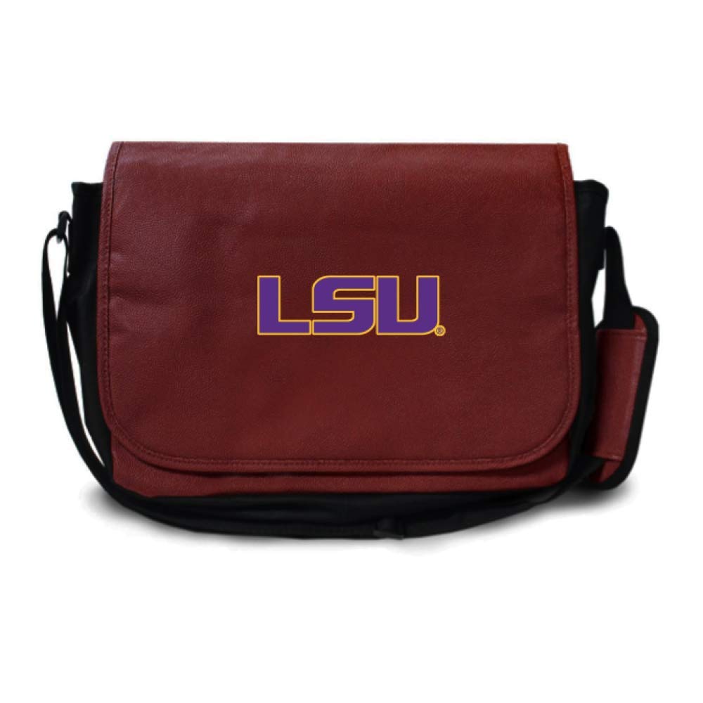 LSU Tigers Football Genuine Leather Laptop Messenger Bag - Authentic Football Material Shoulder Case for MacBook & Notebook - Perfect for College Students & Fans at Games, Work & Travel (Brown)