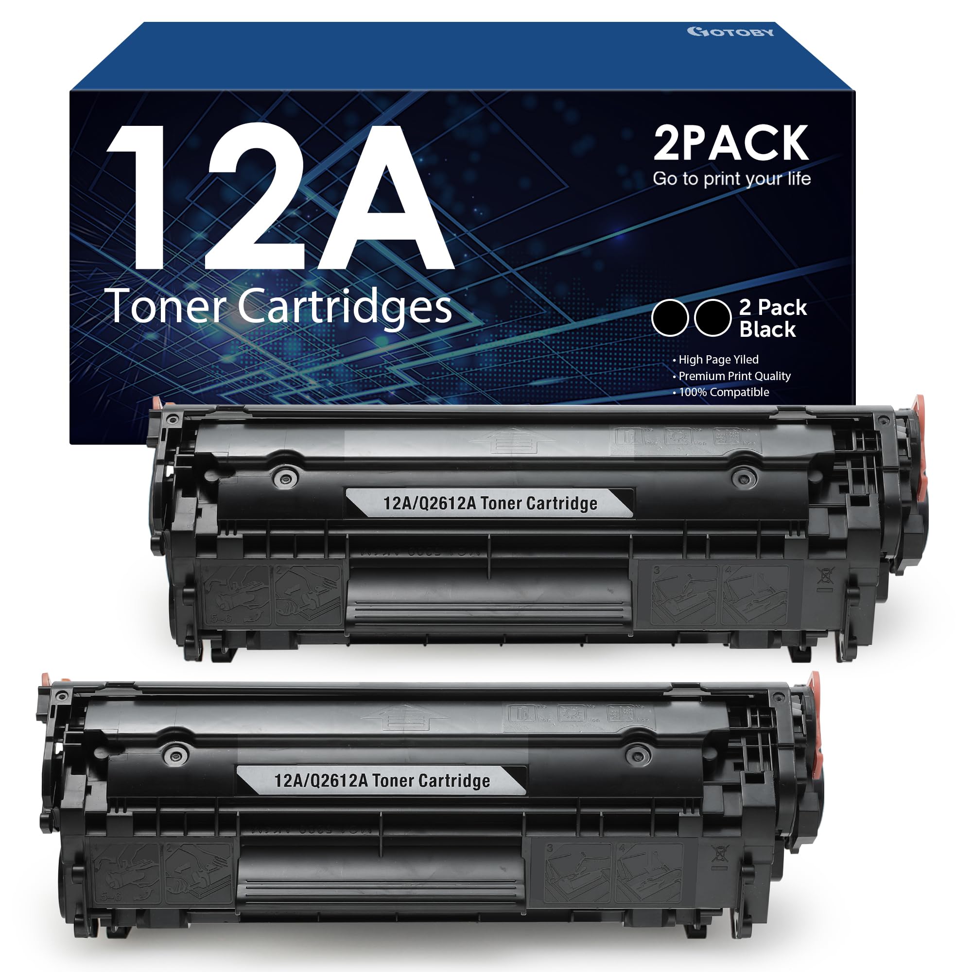 HP 12A Toner Cartridge Replacement (2-Pack, Black) - Compatible with HP LaserJet 1020, 1022, 1010, 1012, 1015, 1018, 1022n, 1022NW, 3015, 3020, 3030, 3050, 3052, 3055, M1005, M1319, M1319F Printers - High-Quality Printing for Home & Office Use