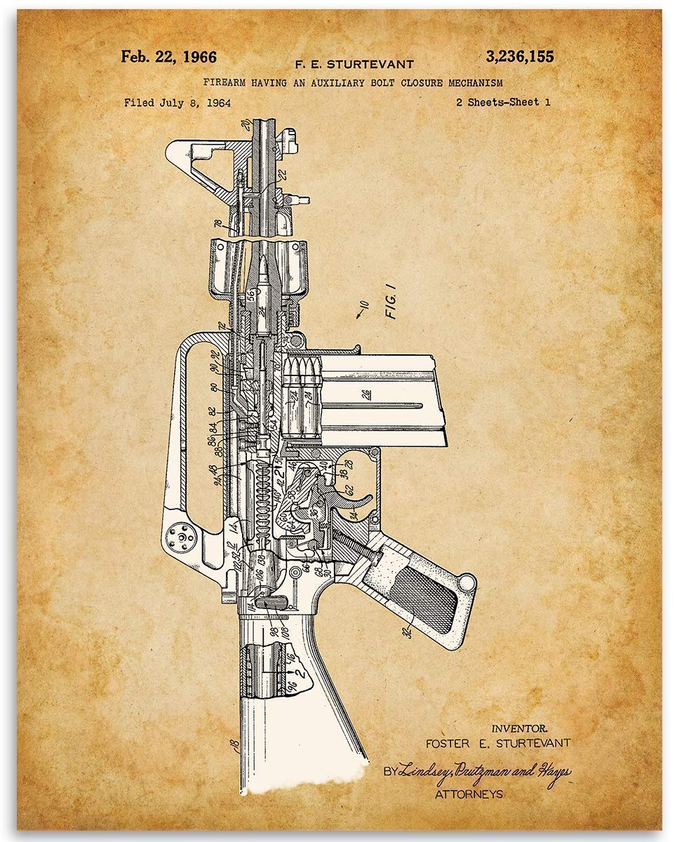 M16 Rifle Patent Art Print - 11x14 Inches Unframed Gun Wall Decor - Perfect for Man Cave, Office & Shooting Range - Unique Gift for Gun Owners & Firearms Enthusiasts Under $20