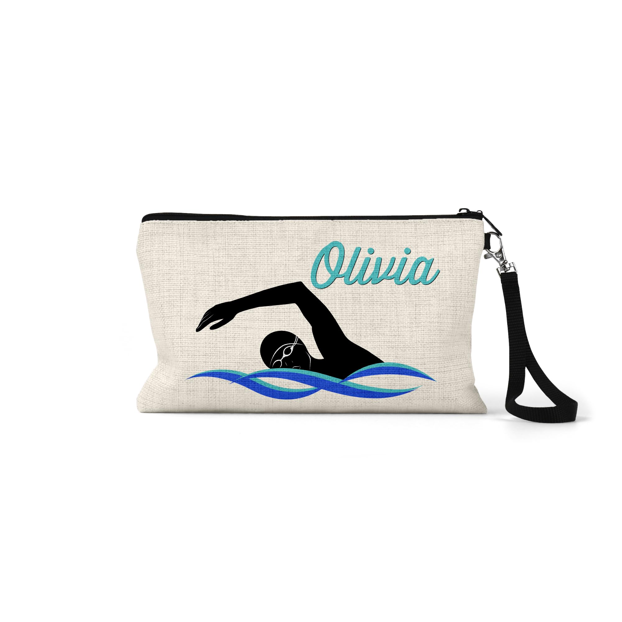 Linen Cosmetic Bag for Swimmers - Swim Team Gifts for Girls & Teens - Travel Makeup Pouch for Swimming & Freestyle
