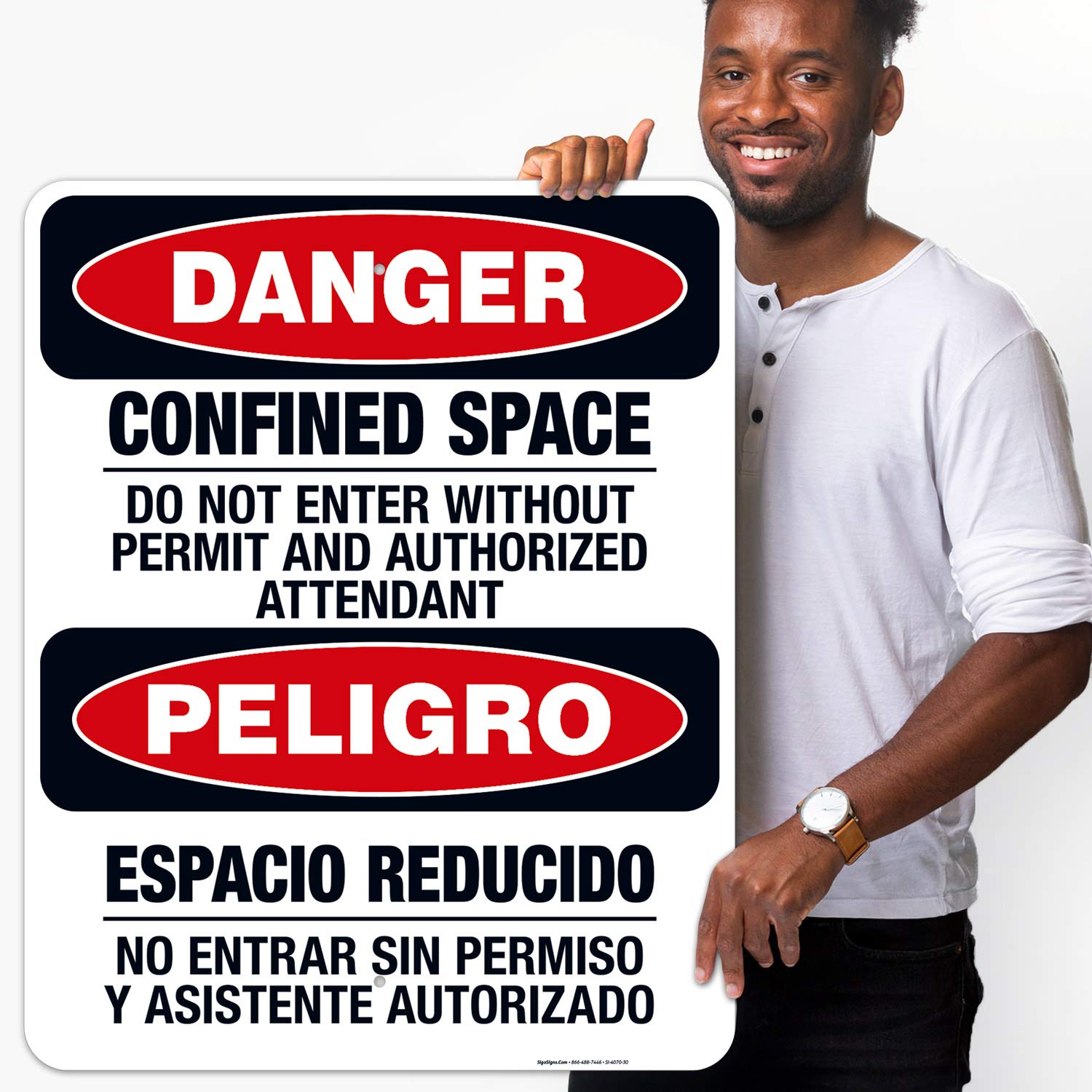 OSHA Danger Sign - Confined Space Do Not Enter Without Permit Bilingual Sign | 24x30 Inches Rust-Free .063 Aluminum | Fade-Resistant for Indoor & Outdoor Use | Made in USA | Ideal for Construction Sites, Warehouses & Industrial Safety Areas