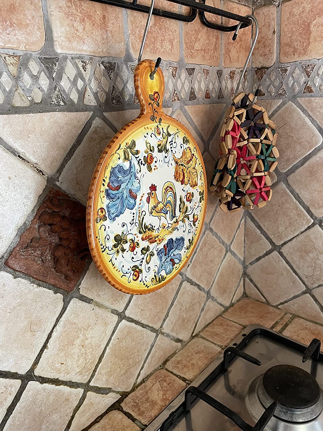 Hand-Painted Italian Ceramic Trivet Tile - Rooster Design Kitchenware from Montelupo, Tuscany | Authentic Florence Pottery Collection | Perfect for Hot Dishes & Home Decor