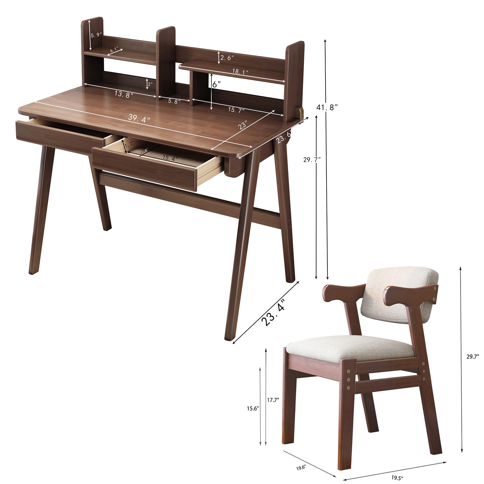 Rubberwood Kids Desk and Chair Set - Adjustable Children's Study Table with Matching Chair for Ages 3-10, Montessori Learning Furniture for Home Classroom (Brown) - Perfect for Homeschooling, Drawing, Reading & Playtime Activities