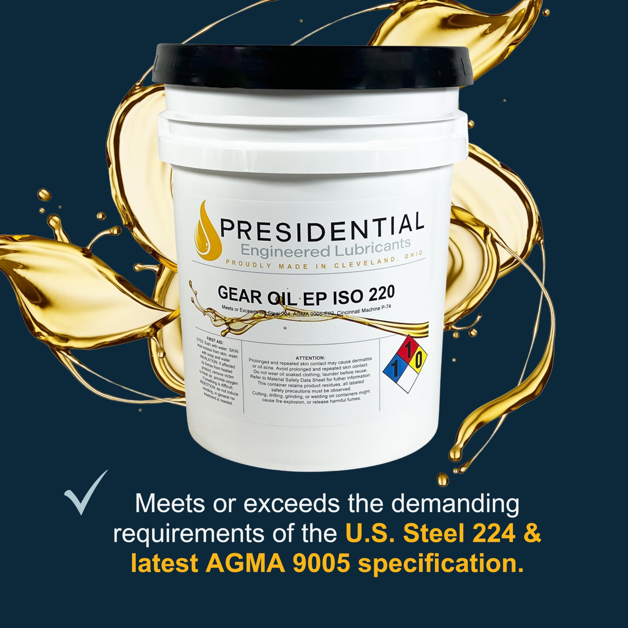 EP ISO 220 Gear Oil - Extreme Pressure Industrial Lubricant for Heavy Machinery - Anti-Foam, High Film Strength, Made in USA (5 Gallon Pail) - Ideal for Manufacturing, Construction & Mining Equipment
