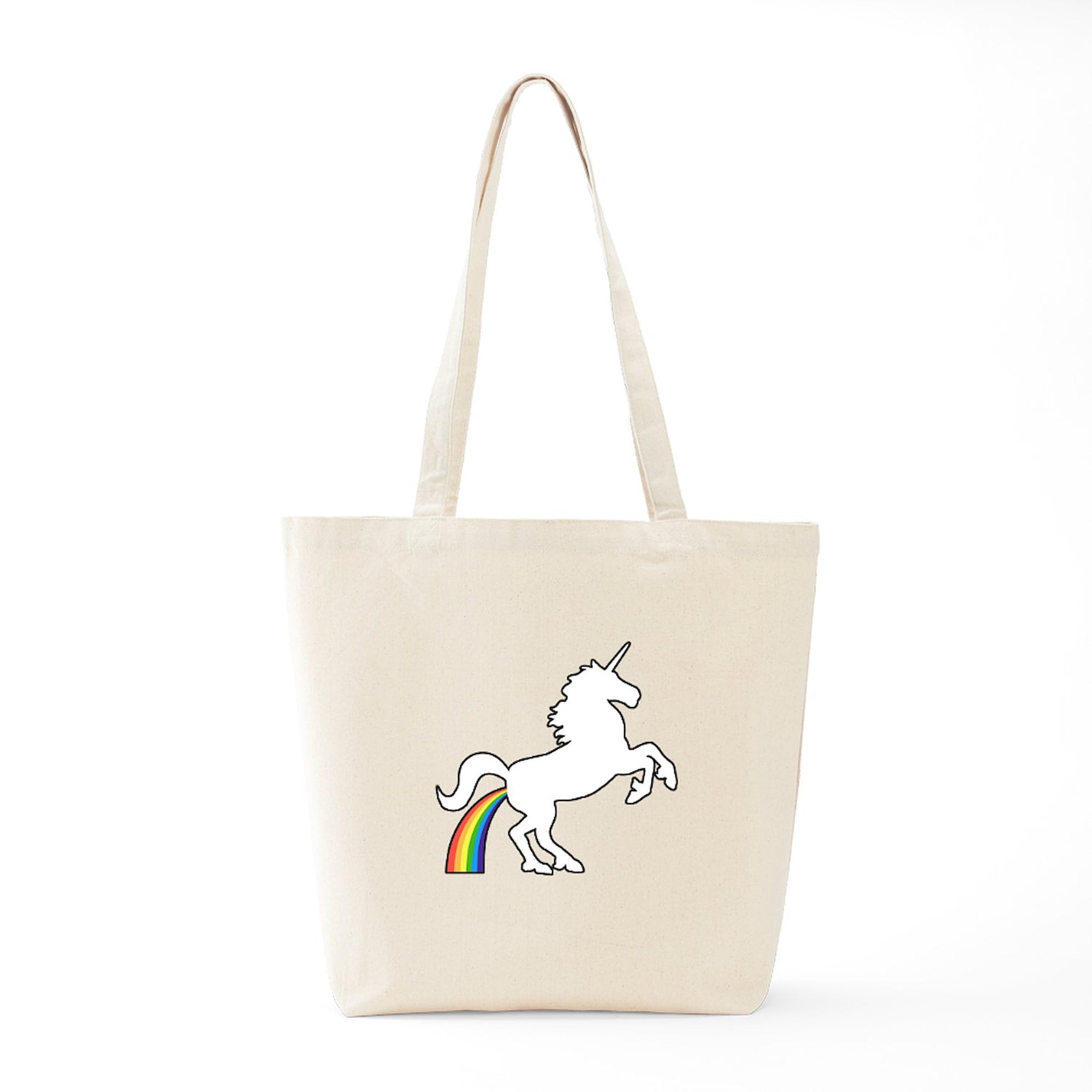 Unicorn Rainbow Poo Tote Bag - Natural Canvas Reusable Shopping Bag for Groceries, Beach & Everyday Use | Funny Gift Idea
