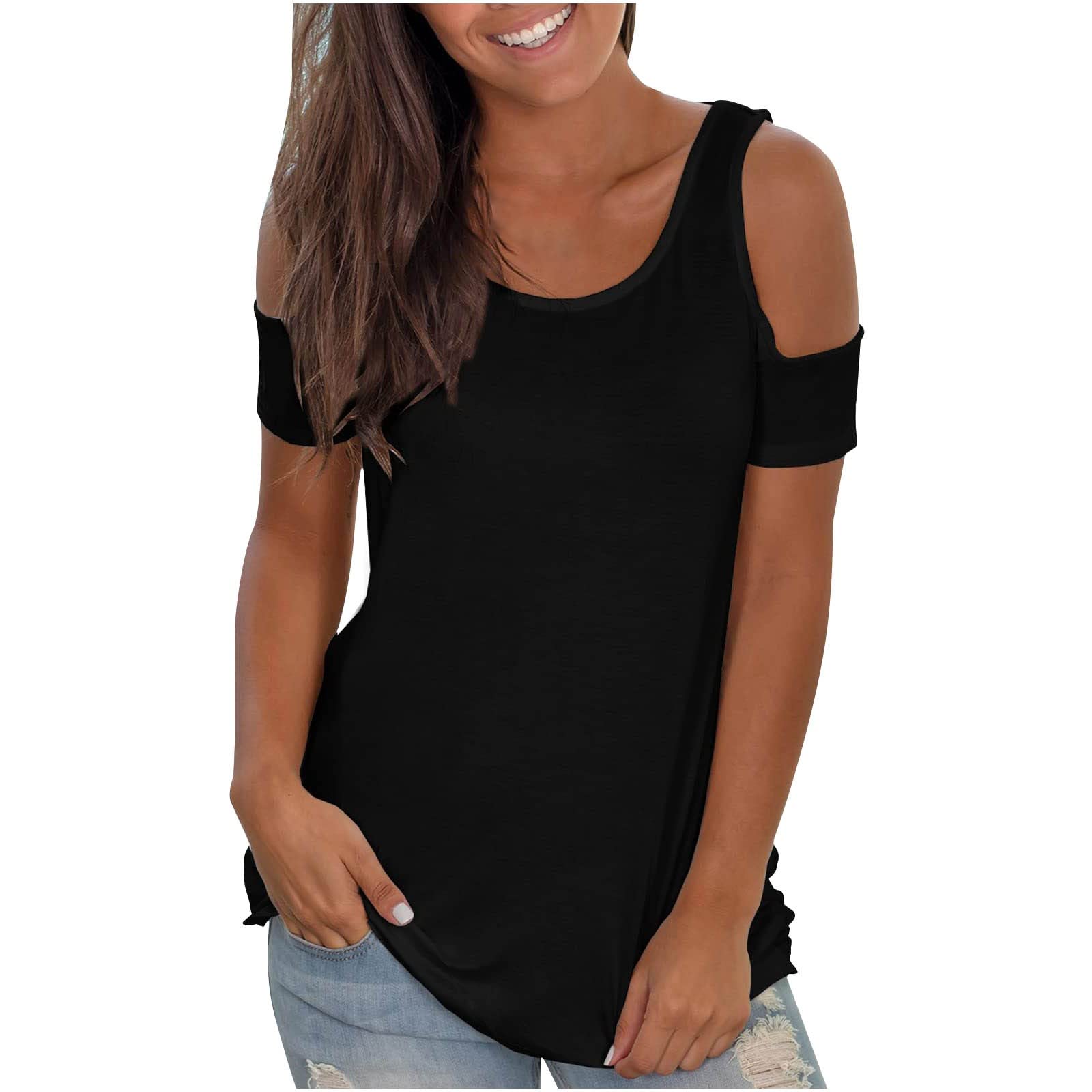 Stylish Women's Summer Cold Shoulder Tops - Short Sleeve T-Shirts & Casual Tunic Blouses | Perfect for Beach Outings, Date Nights & Summer Vacations