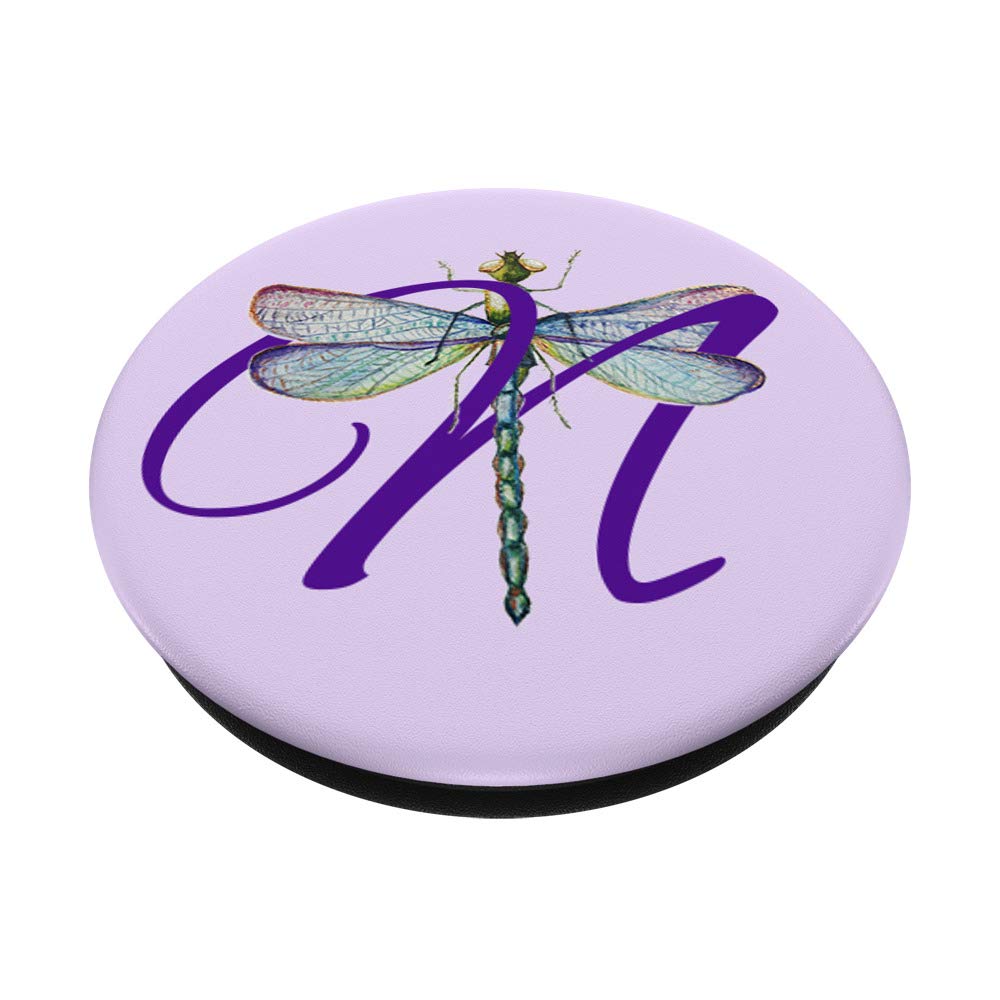 Purple Alphabet Letter N Initial with Dragonfly on Lilac PopSockets PopGrip - Swappable Phone & Tablet Grip for iPhone, Samsung, iPad - Perfect for Work, Travel & Everyday Use