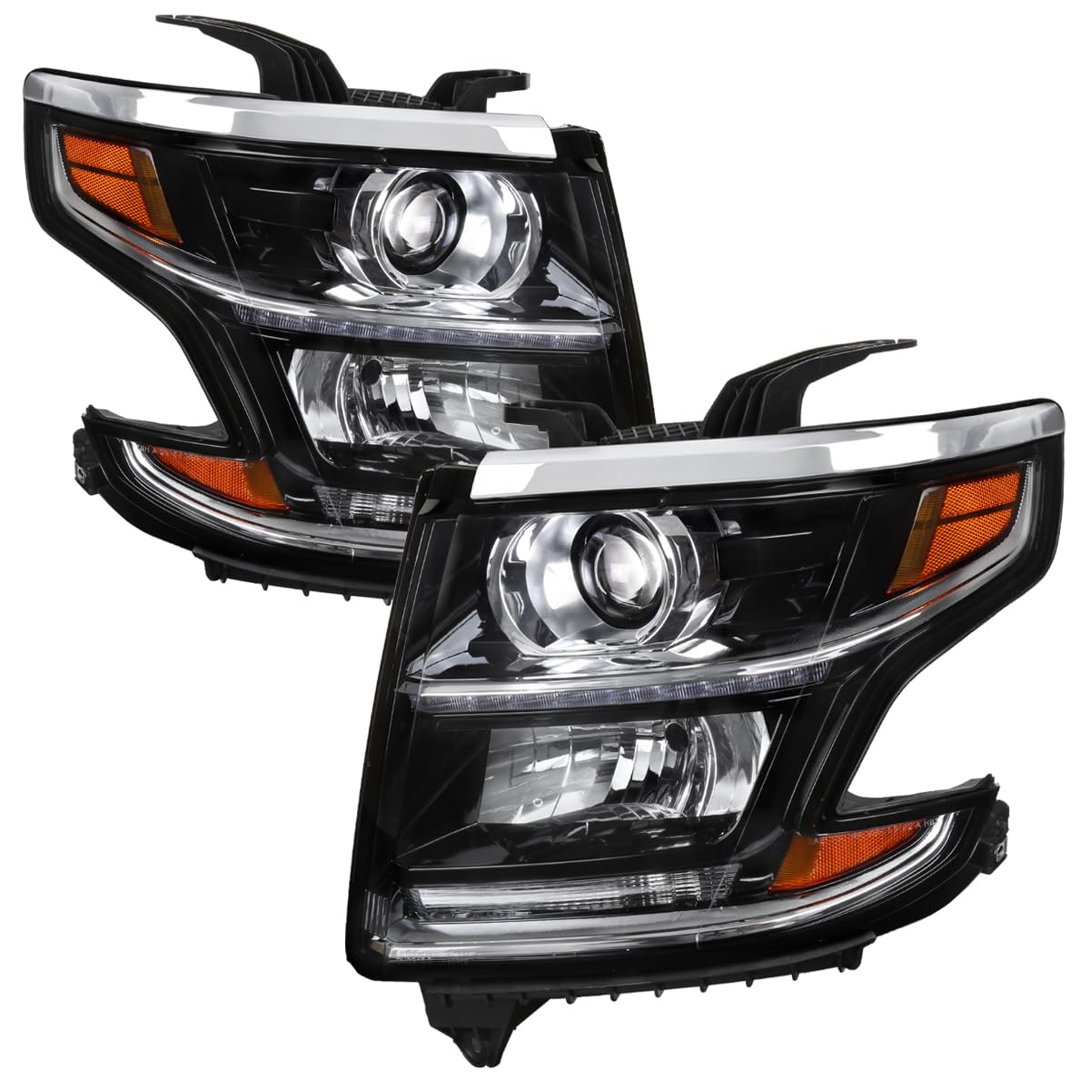 Black LED DRL Bar Projector Headlights for 2015-2020 Models - Left & Right Pair - Upgrade Your Car's Style & Visibility for Night Driving & Off-Road Adventures