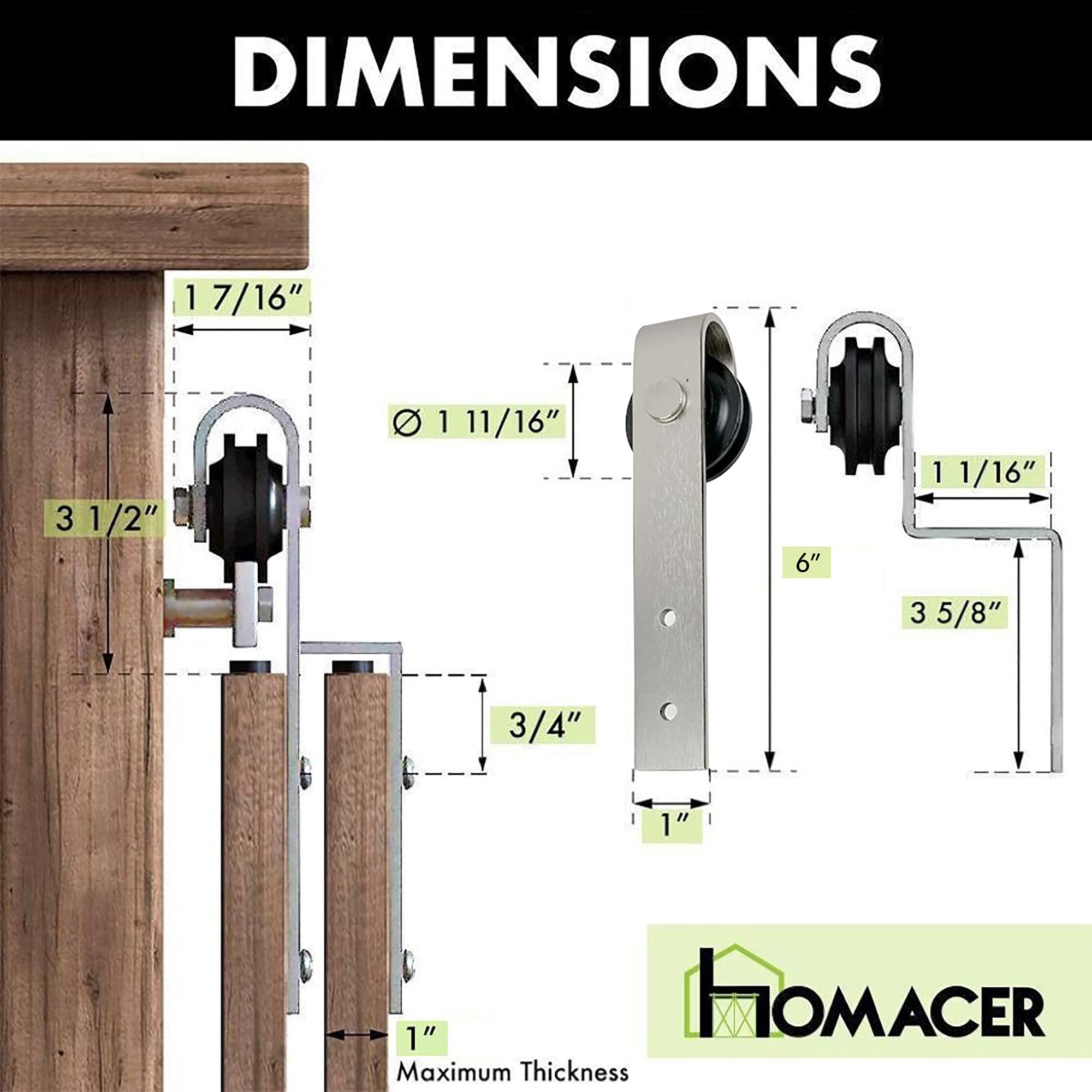 Homacer Mini Brushed Nickel Single Track Bypass Sliding Barn Door Hardware Kit - 102-inch Long Flat Track for 3 Doors with Straight Design Rollers | Perfect for Cabinet, TV Stand, Console, and Room Divider Installation