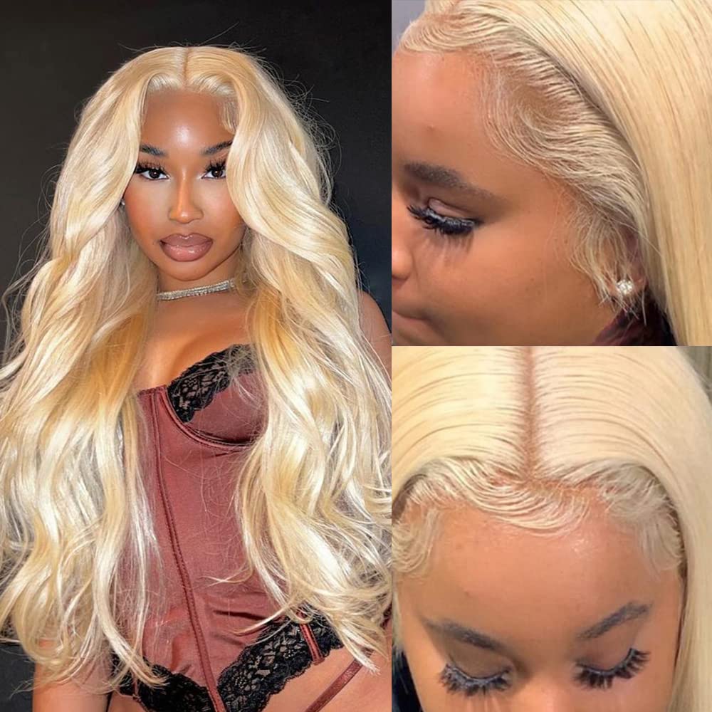 613 Body Wave 13x4 HD Transparent Lace Front Wig - 180% Density Human Hair Blonde Lace Wig with Baby Hair & Pre-Plucked Hairline - 22 Inch Long for Women - Perfect for Daily Wear, Parties & Special Occasions