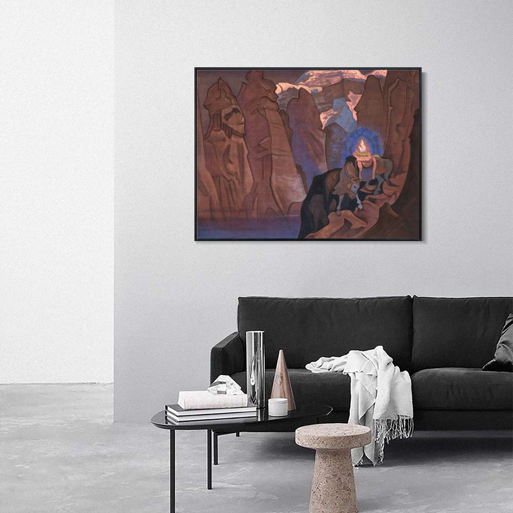 INVIN ART Framed Canvas Giclee Print - World Treasure Cintamani by Nicholas Roerich (1924) - 24x32 Inch Wall Art for Living Room, Home Office Decor - Black Slim Frame - Perfect for Meditation Spaces & Spiritual Interiors