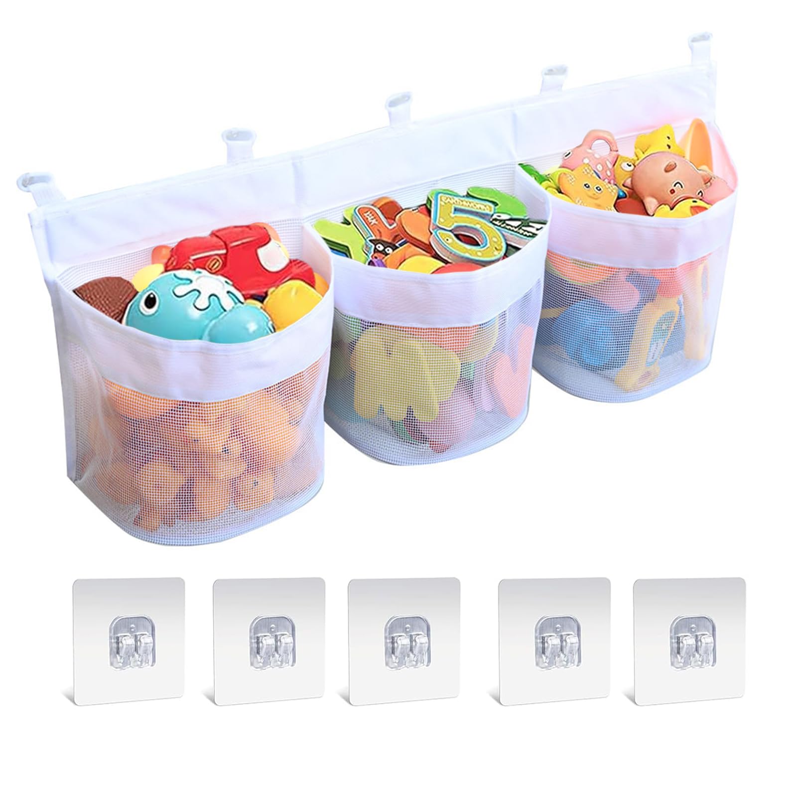 Nizerrd Large Mesh Bath Toy Organizer - 3 Compartment Shower Caddy for Kids Toys (23.6 x 9.8 x 4.7 Inch, White) - Easy Access Storage Solution for Bathroom, Nursery & Poolside Organization