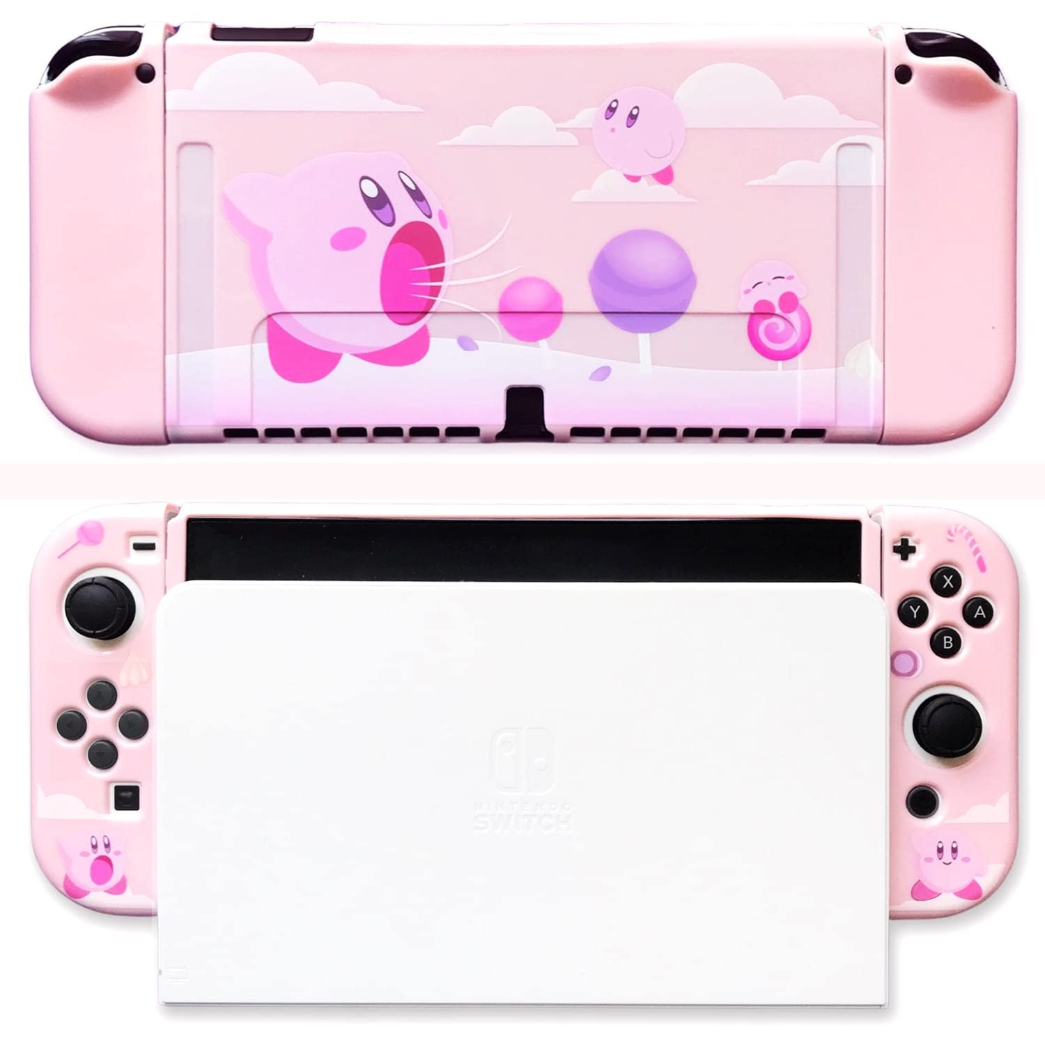 BelugaDesign Kirby Nintendo Switch OLED Case - Cute Anime Super Smash Bros Star Allies & Forgotten Land Character - Soft Pastel Pink Snap-on Cover with Dockable Design - Compatible with Switch OLED Console & Joycons - Perfect for Gaming, Travel & Collectors Display