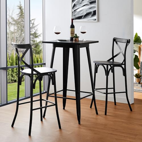 Square Table and X-shape Chairs Set/Black