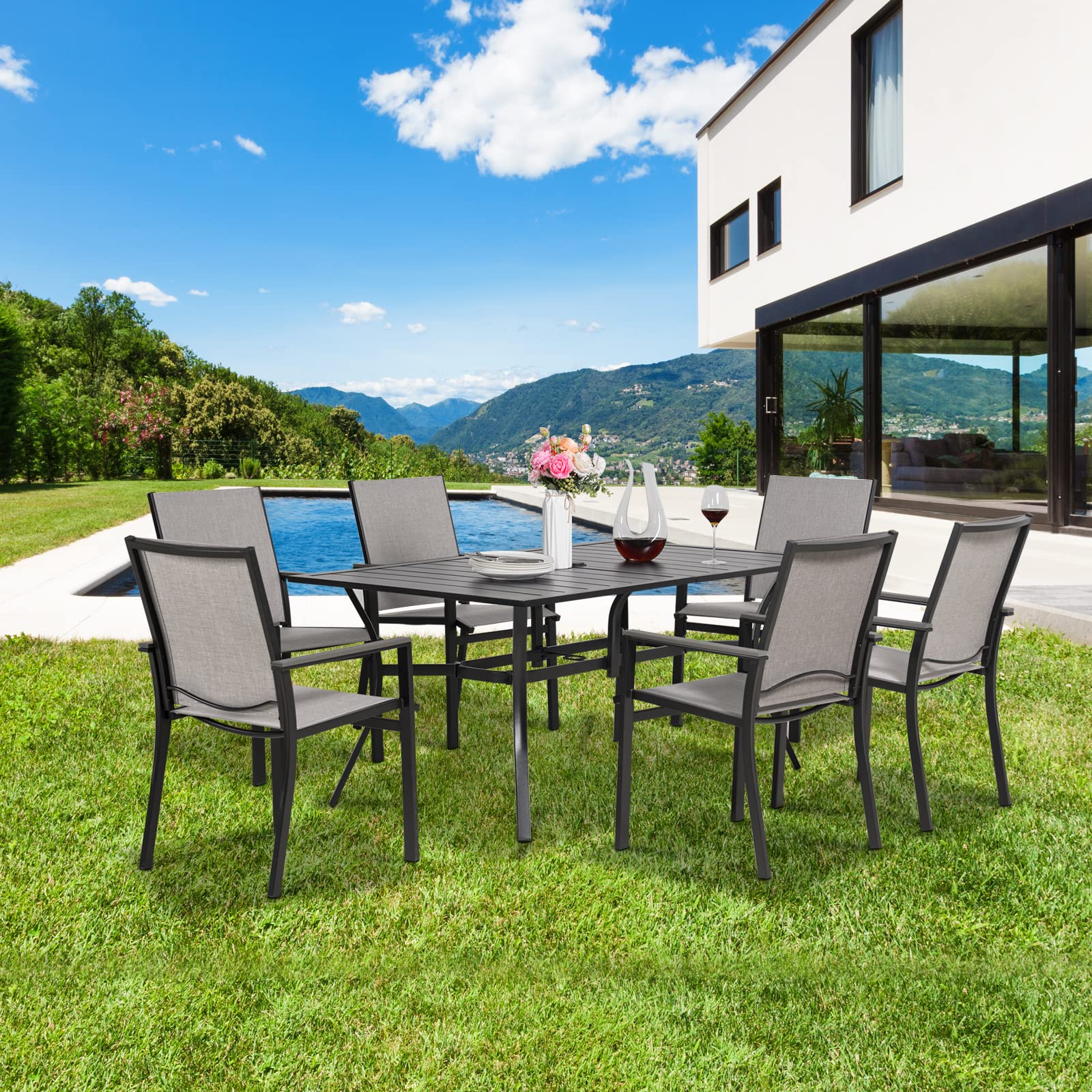 MEOOEM 6-Piece Patio Dining Chair Set - Textilene & Metal Outdoor Chairs, Weather-Resistant Modern Garden Furniture for Backyard, Poolside & Restaurant Use