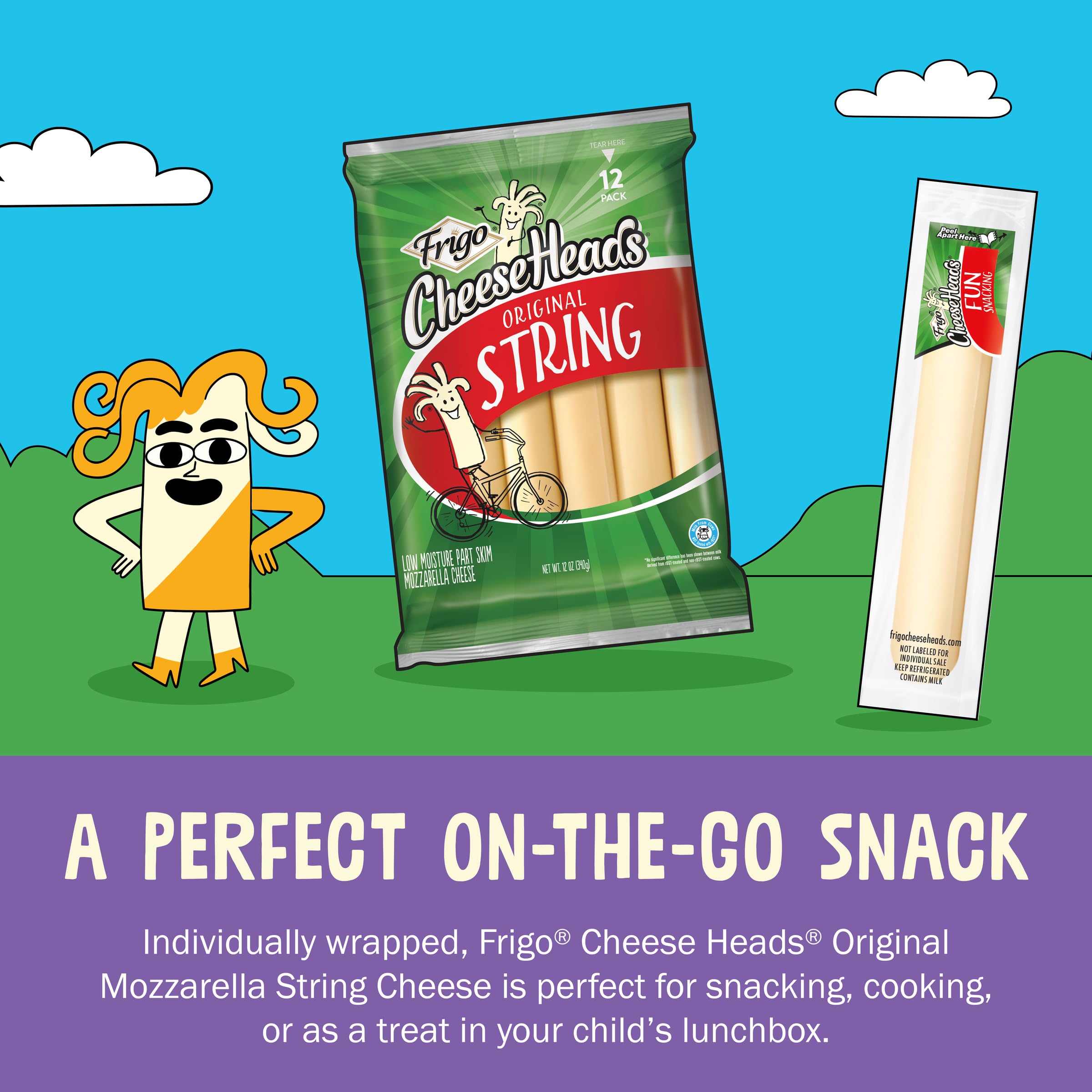 Frigo Cheese Heads String Cheese Snacks - 12 Pack | Mozzarella Cheese Sticks for Kids & Adults | Perfect for Lunches, Parties & Healthy Snacking