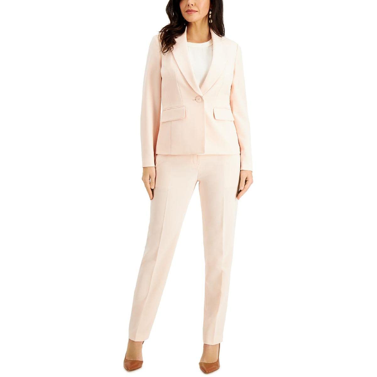 Le Suit Women's 1-Button Notch Collar Stretch Crepe Slim Pant Suit - Professional Business Attire for Office, Interviews & Formal Events