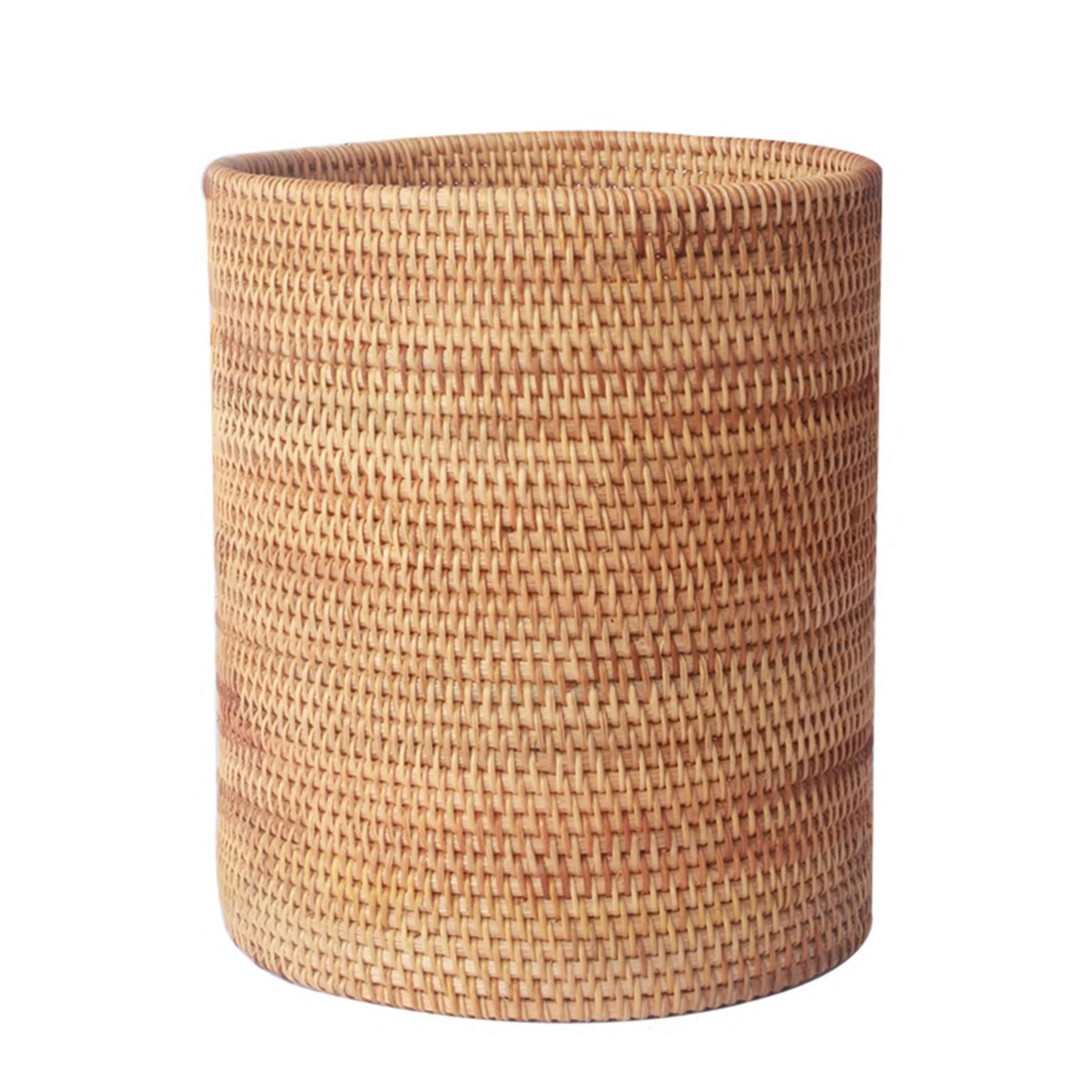Eco-Friendly Rattan Trash Can - Round Bathroom Waste Basket, Natural Desktop Cylinder Garbage Bin for Bedroom, Office & Home Decor | Perfect for Bathroom, Living Room & Dorm Organization (Size A)