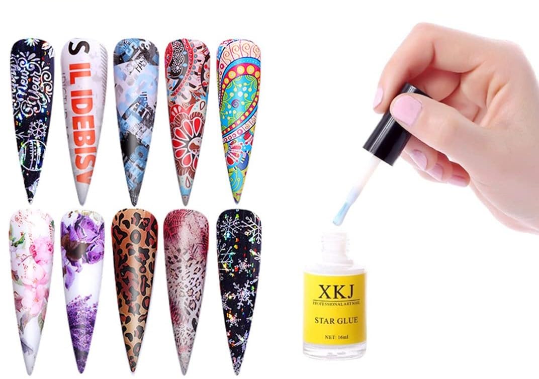 THR3E STROKES Star Glue - Professional Nail Art Adhesive for Foil Stickers, Nail Transfers & Decorations (16ml White Bottle) - Perfect for Salon, DIY Manicures & Nail Art Designs