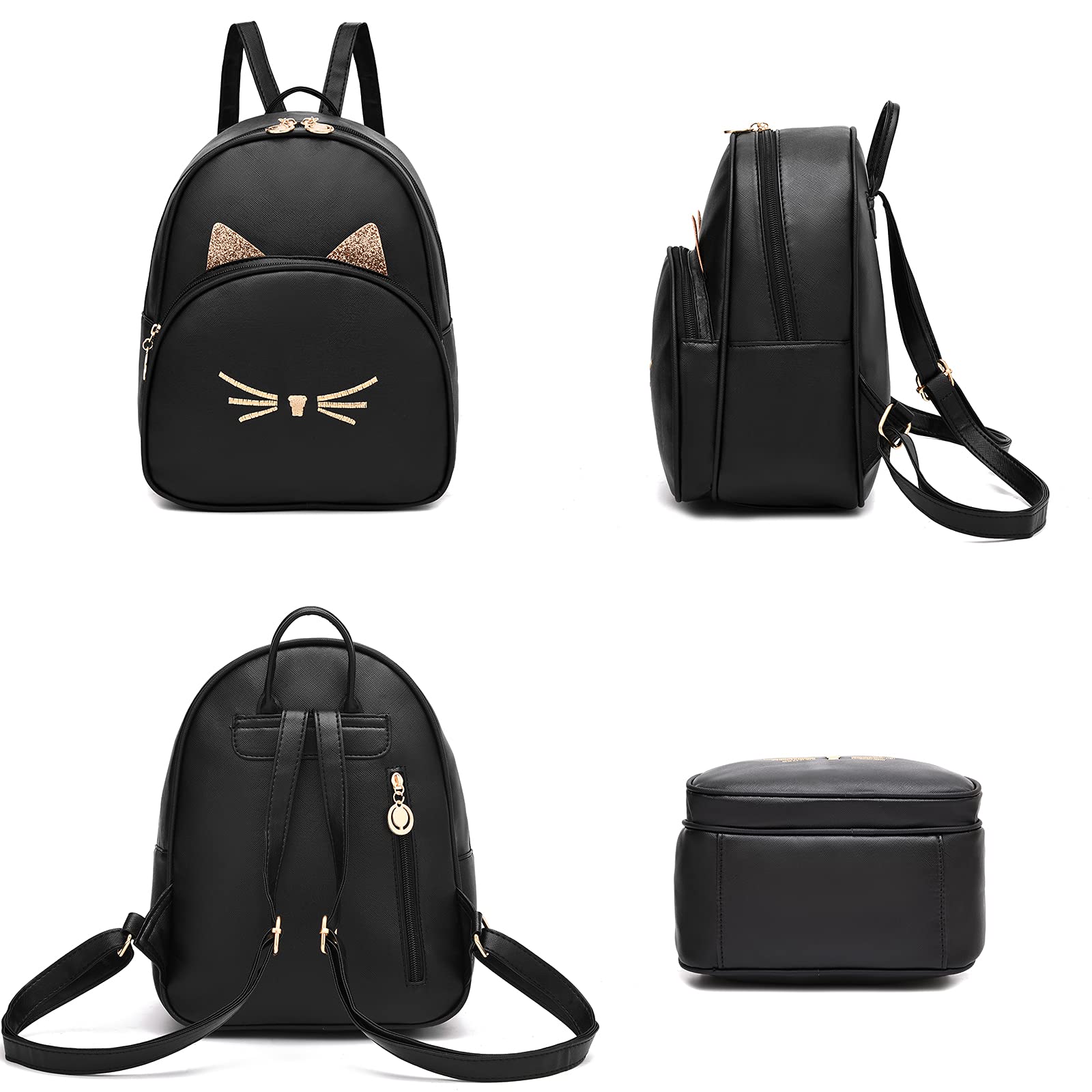 Women's Mini PU Leather Backpack with Cat Print - Stylish Shoulder Bag for Daily Use
