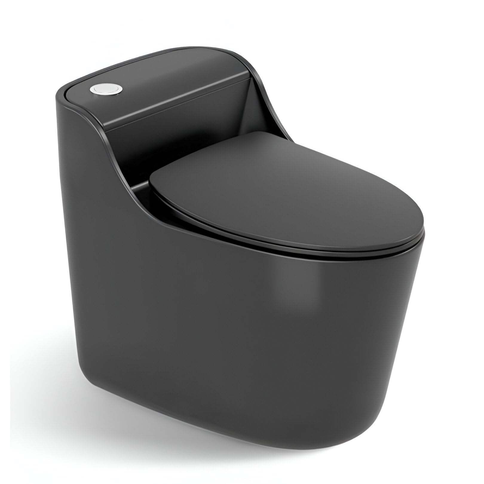 Premium Ceramic Rimless One Piece Western Toilet with Soft Close Seat - 12 Inch S-Trap Black Commode for Bathroom, Home & Commercial Use in Hotels, Hospitals, Cinemas