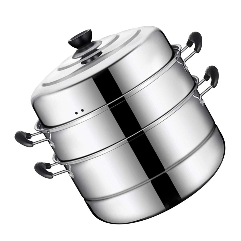 Hemoton 3-Tier Stainless Steel Steamer Pot - 30cm Multi-Functional Stockpot for Steaming, Cooking & Soup Making - Perfect for Home Kitchens, Restaurants & Meal Prep