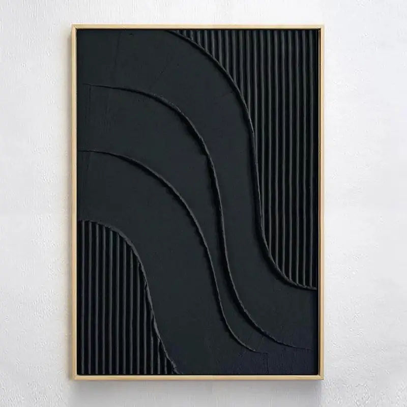 Black Plaster Art Minimalist Textured Painting - Modern Abstract Wall Decor for Living Room, Bedroom & Office | Unique Home Artwork #MZ007