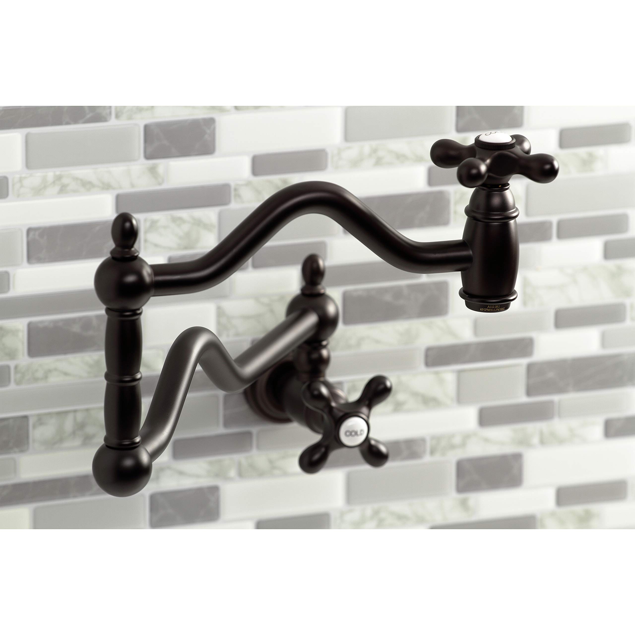 Kingston Brass KS2105AX Heritage Pot Filler in Oil Rubbed Bronze - Wall Mounted Kitchen Faucet for Easy Cooking & Filling Large Pots