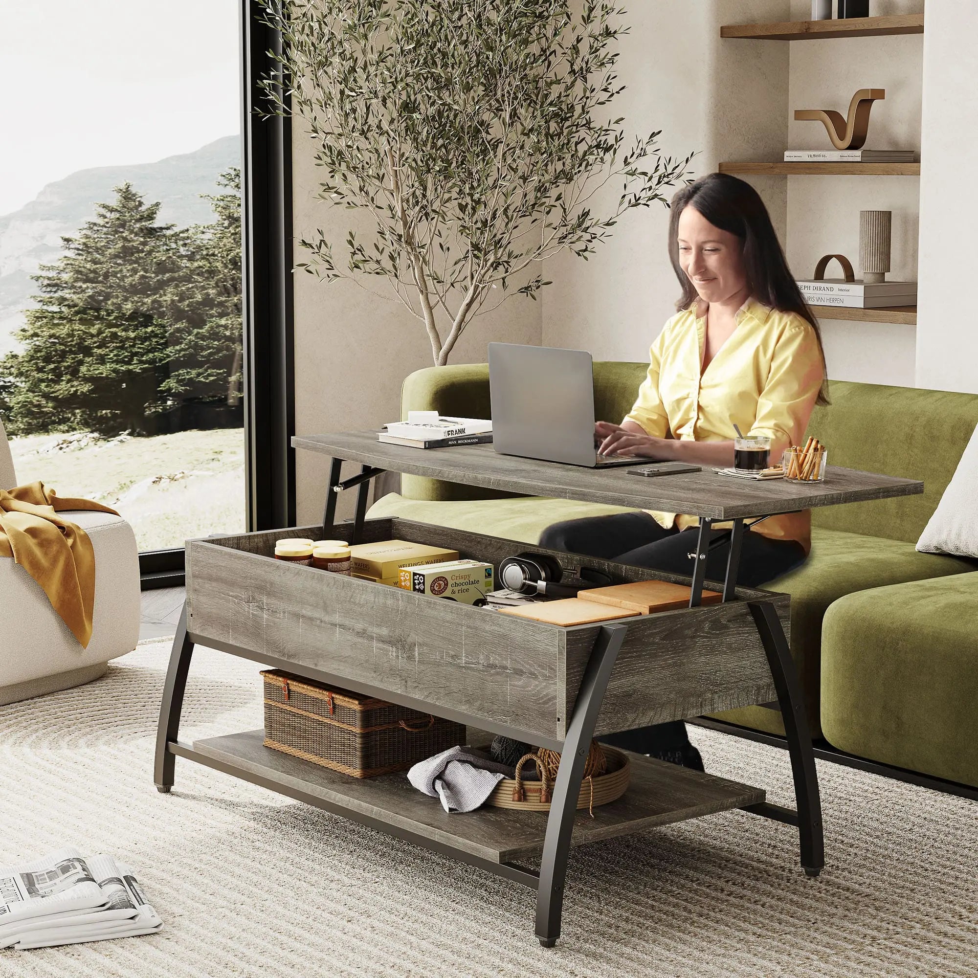 Bestier Lift Top Coffee Table with Storage - Modern Convertible Ottoman for Living Room, Bedroom, and Office Use