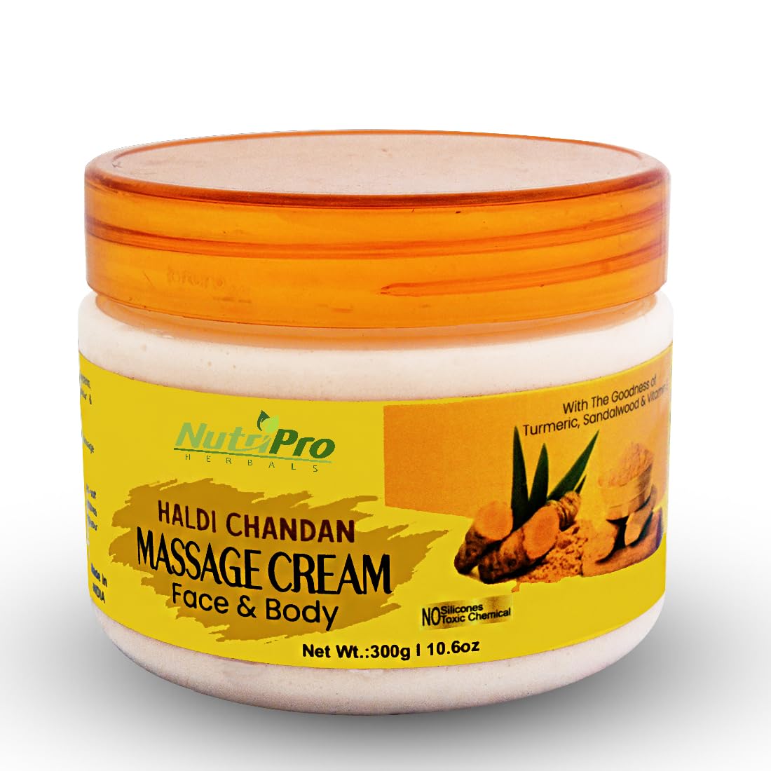 NutriPro Haldi Chandan Face Massage Cream 300gm - Natural Turmeric & Sandalwood Skin Rejuvenation, Moisturizing & Soothing Cream for All Skin Types | Brightening, Anti-Aging | Perfect for Daily Skincare, Spa Treatments & Glowing Complexion