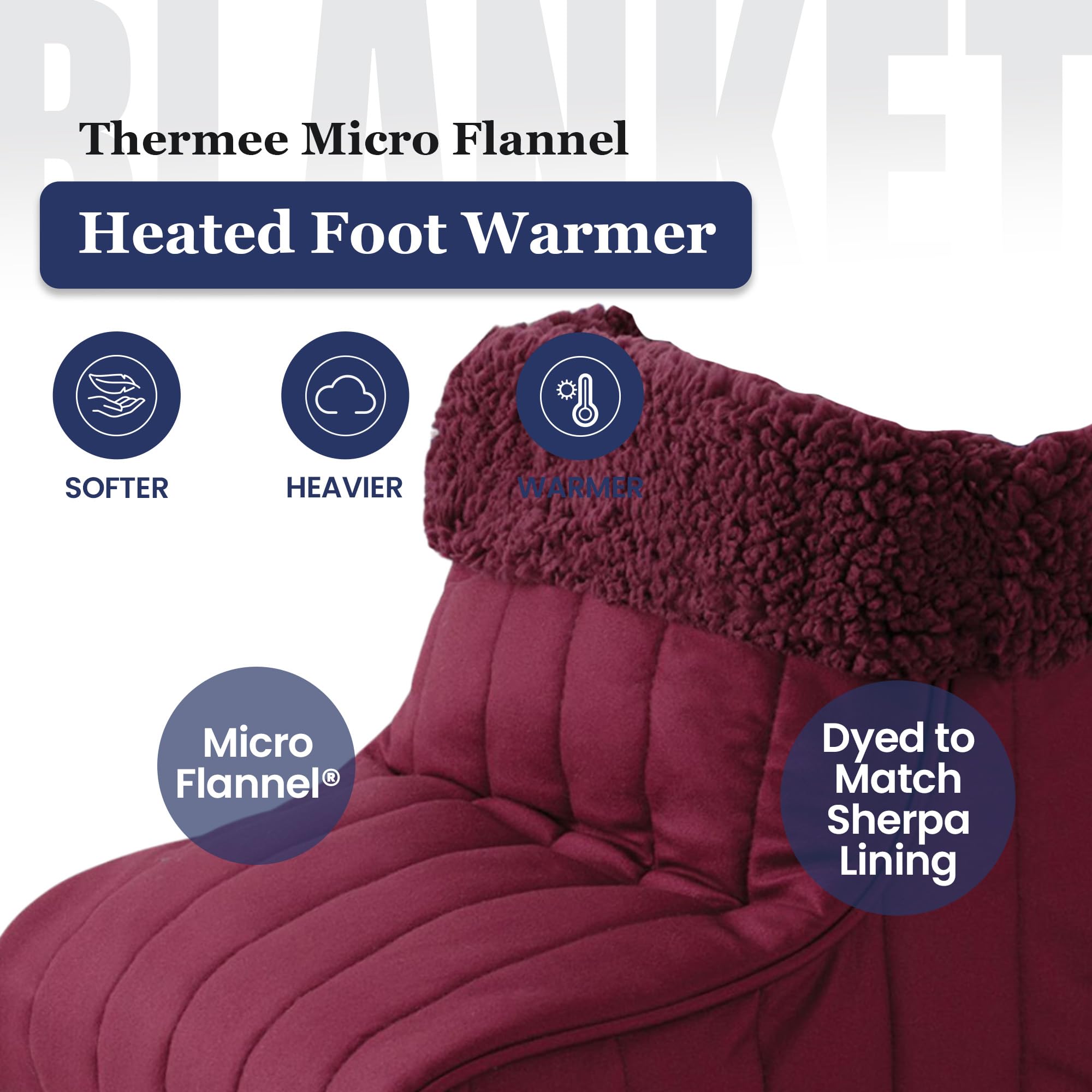 Thermee Micro Flannel Heated Foot Warmer - Electric Sherpa Fleece Foot Heater with 2-Hour Auto Shut-Off for Men & Women | Cozy Heated Slippers for Office, Home & Winter Use | Under Desk Foot Warmer in Burgundy
