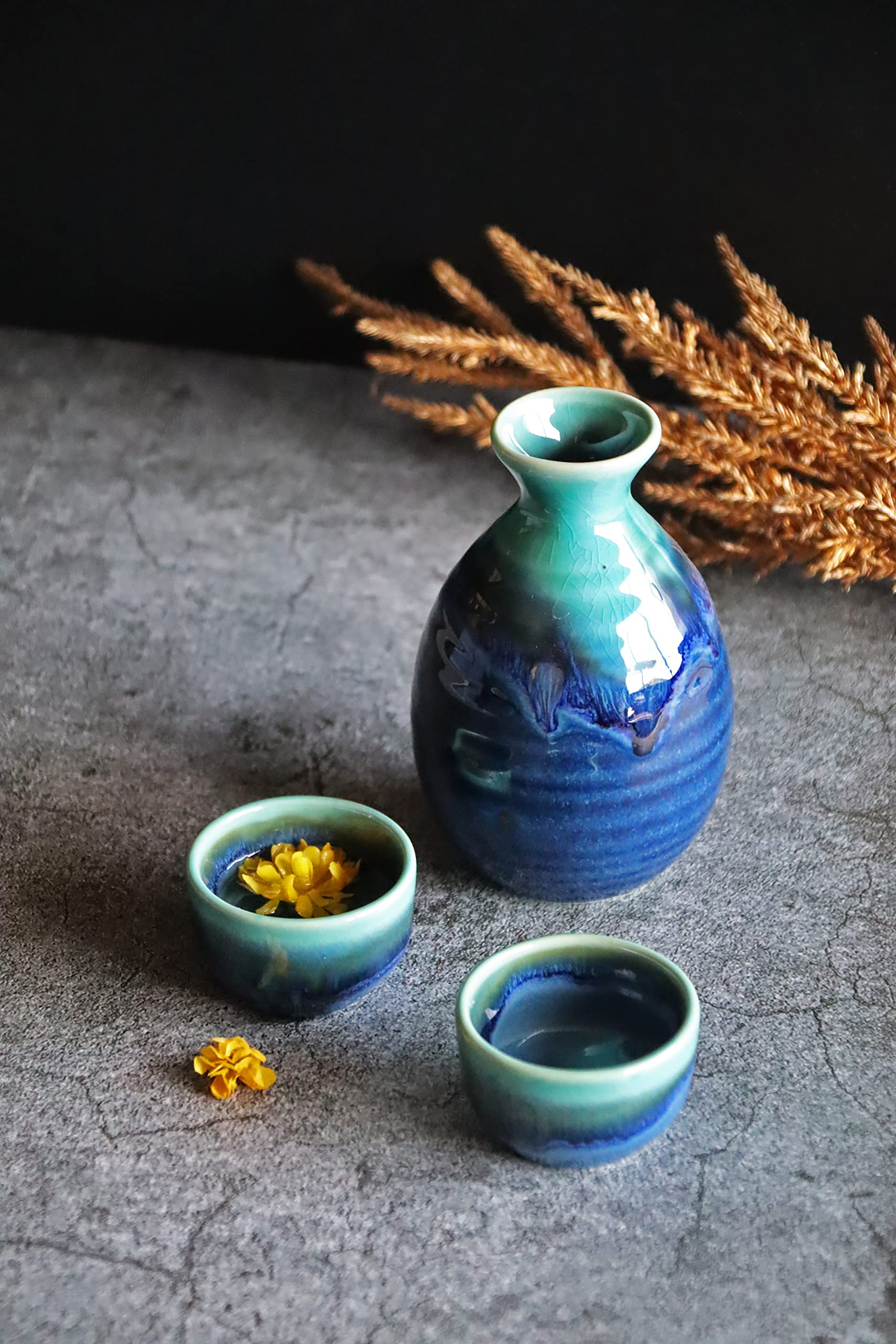 Premium Niho Turkish Kilim Sake Bowl Set - Handcrafted Ceramic Sake Cups with Traditional Kilim Design - Perfect for Japanese Tea Ceremony, Sake Tasting & Home Decor