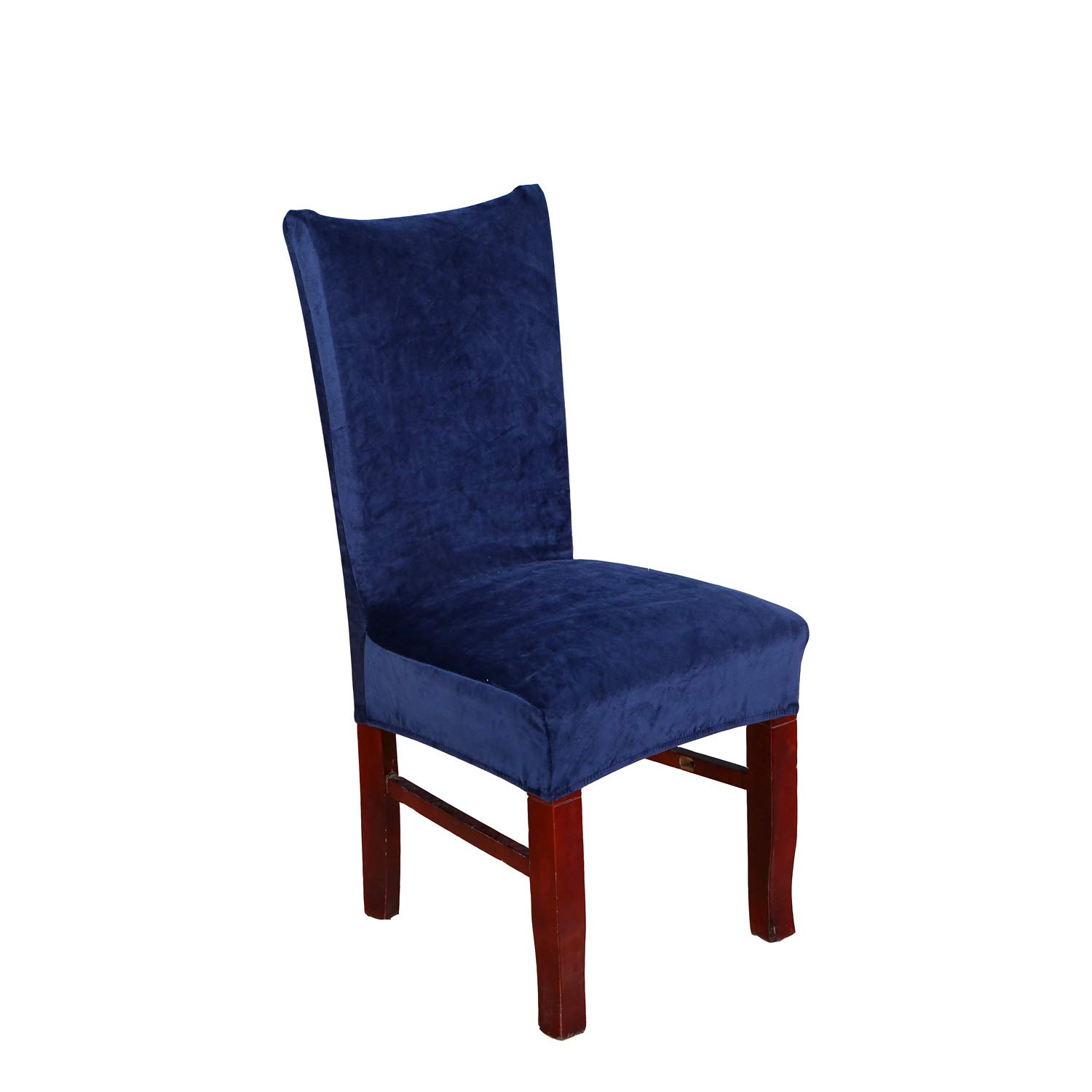 Stretch Velvet Dining Chair Covers - 6 Pack Navy Blue Spandex Slipcovers for Banquet & Home Decor - Soft Plush Washable Seat Protectors for Parties, Weddings & Everyday Use