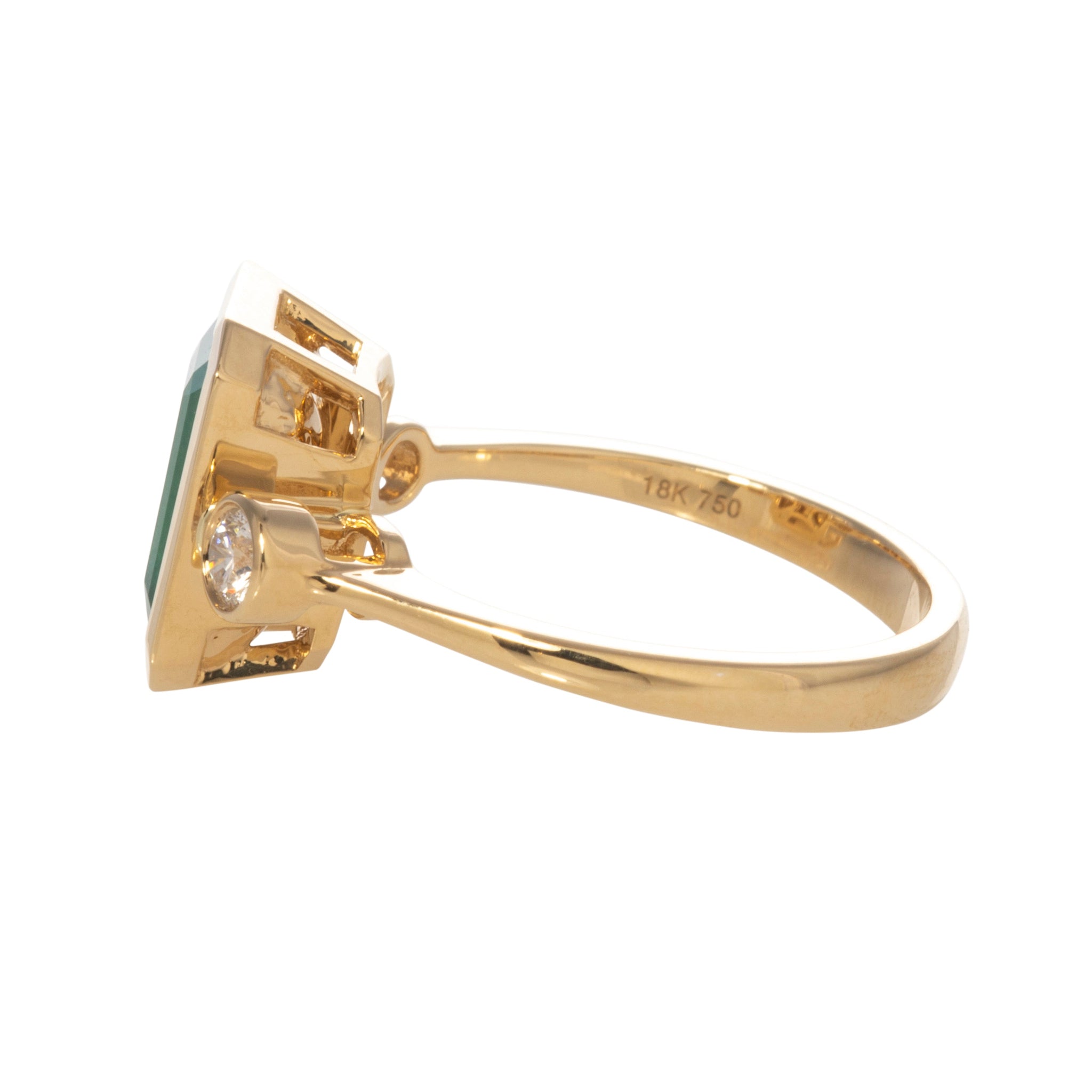 Emerald and Diamond Three Stone Bezel Set 18K Yellow Gold Ring for Women - Elegant Engagement, Wedding, Anniversary Jewelry Gift